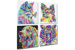 AyuqEjus Diamond Art Kits for Kids, 4 Pack Diamond Art for Kids (Cat Tiger Dog)