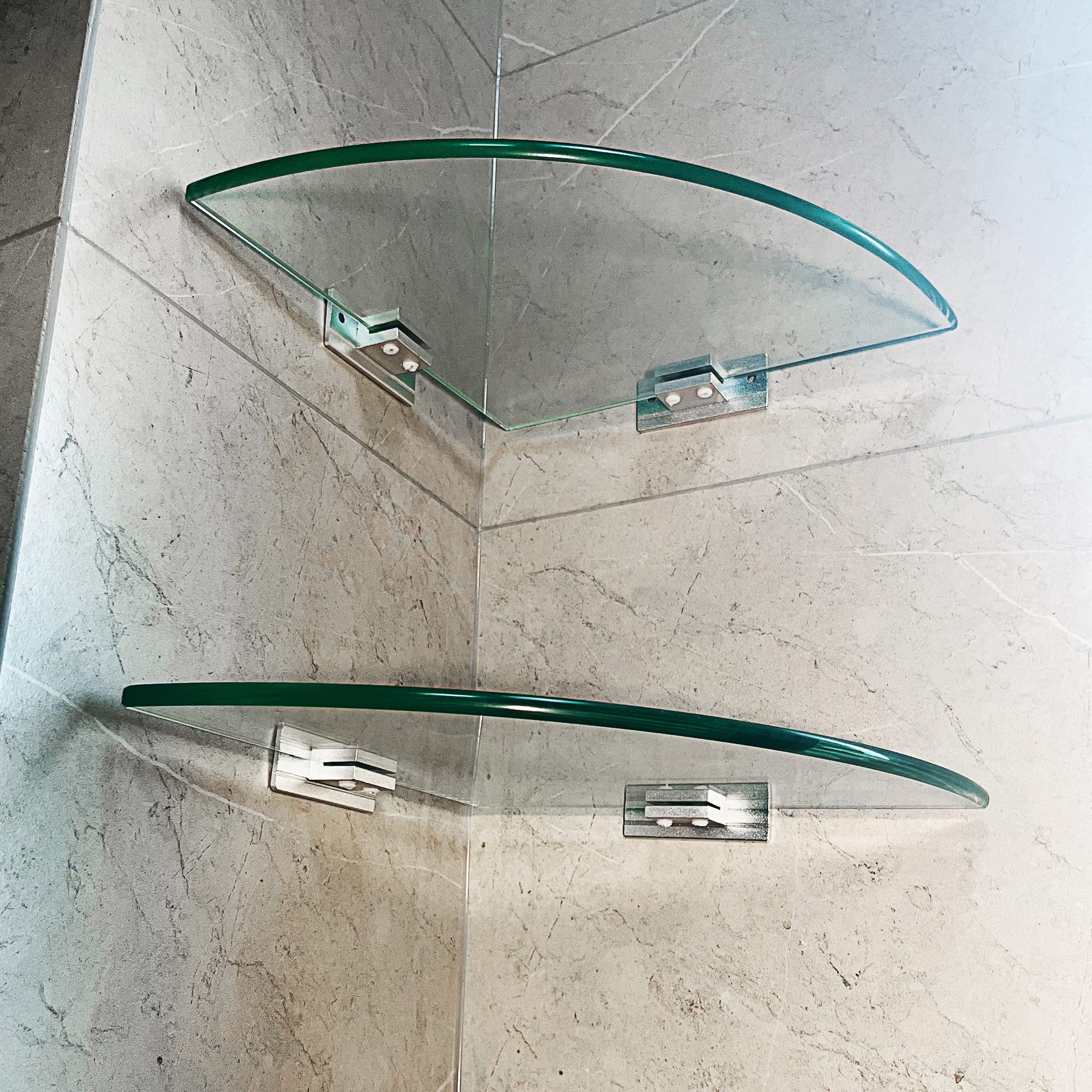 Mensola in vetro temperato da bagno triangolare 8 mm extra spesso 2 pezzi con staffa in alluminio