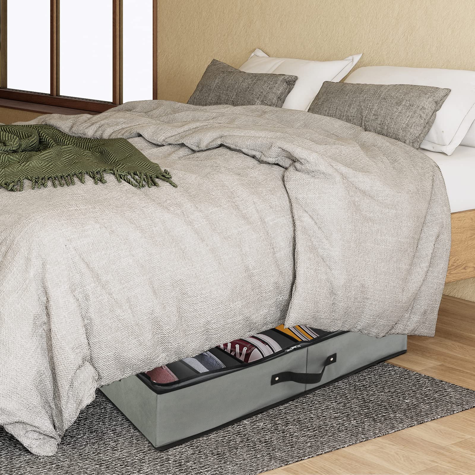 AONAT Set di 2 organizer per scarpe sotto il letto, pieghevoli, da mettere sotto il letto, con finestra trasparente, per 24 paia di scarpe