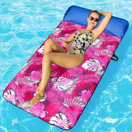 FindUWill Flotador inflable para piscina para adultos, 72 pulgadas XL, flotadores de piscina cubiertos de tela de gran tamaño para adultos con