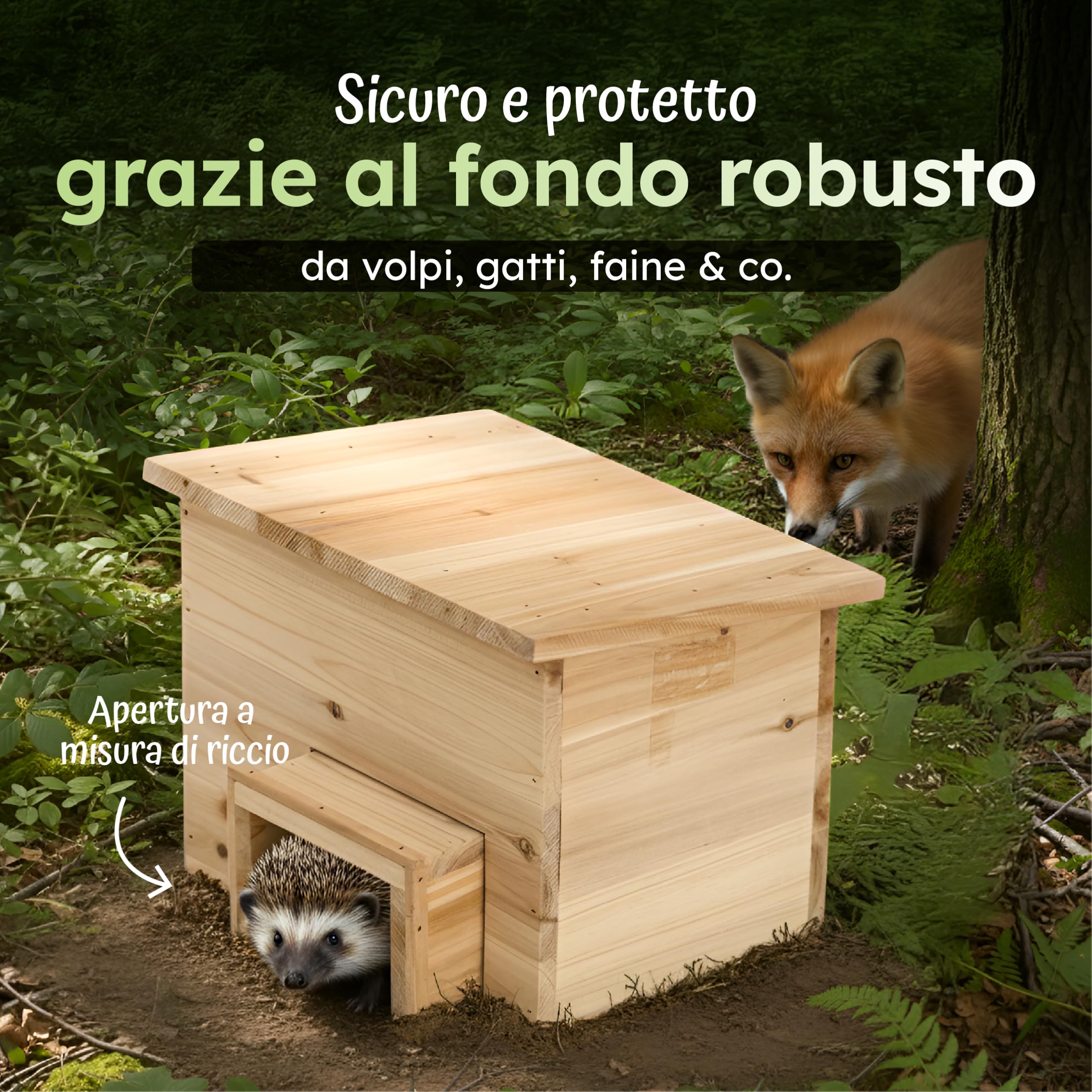 Moorland Casetta per ricci rifugio compatto in legno FSC® naturale base
