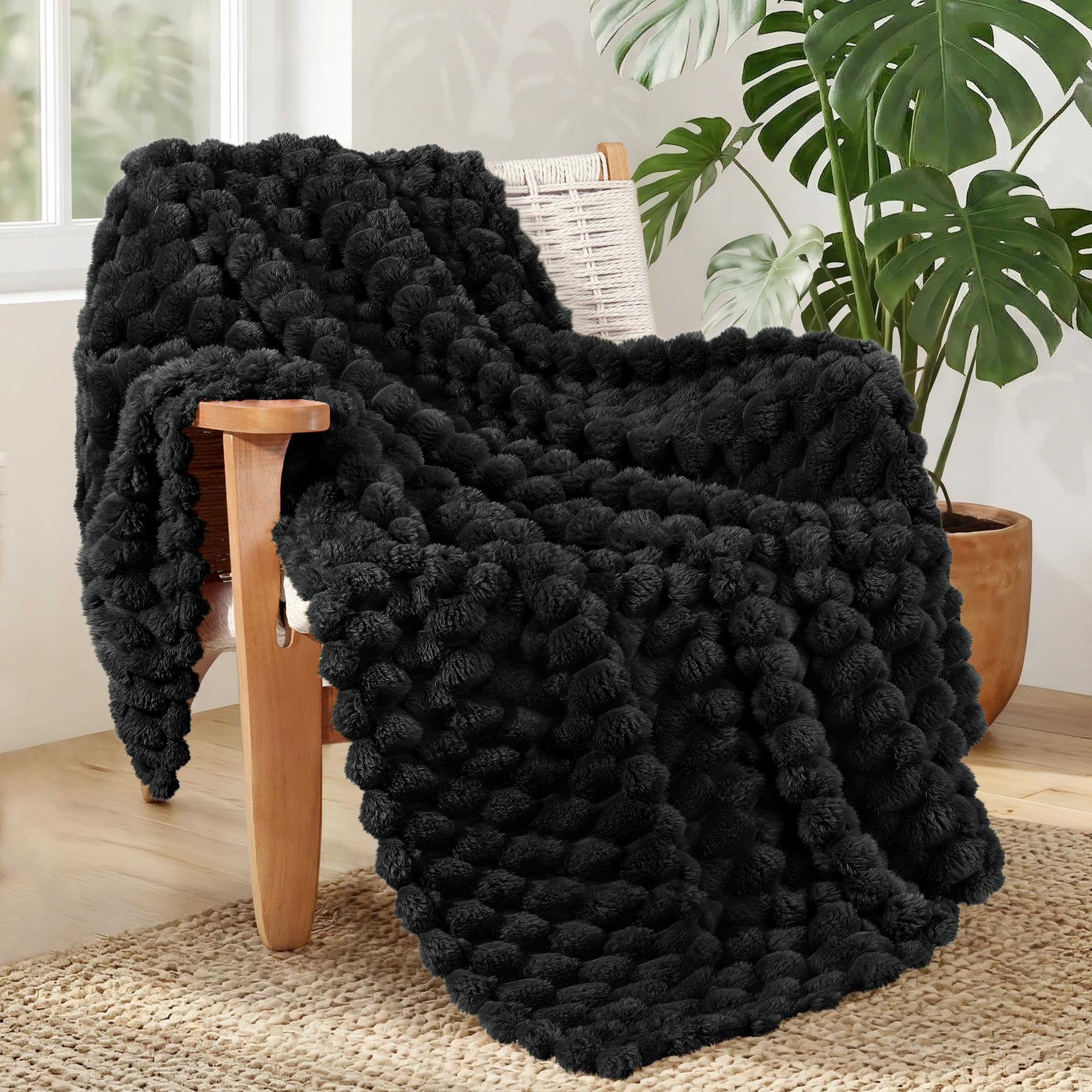 Whale Flotilla Throw Blanket for Sofa with Expanded 3D-Jacquard Pattern, 130x150 CM Fuzzy Soft Cozy Exquisite Blankets or All Season, Warm and Fluffy, Black