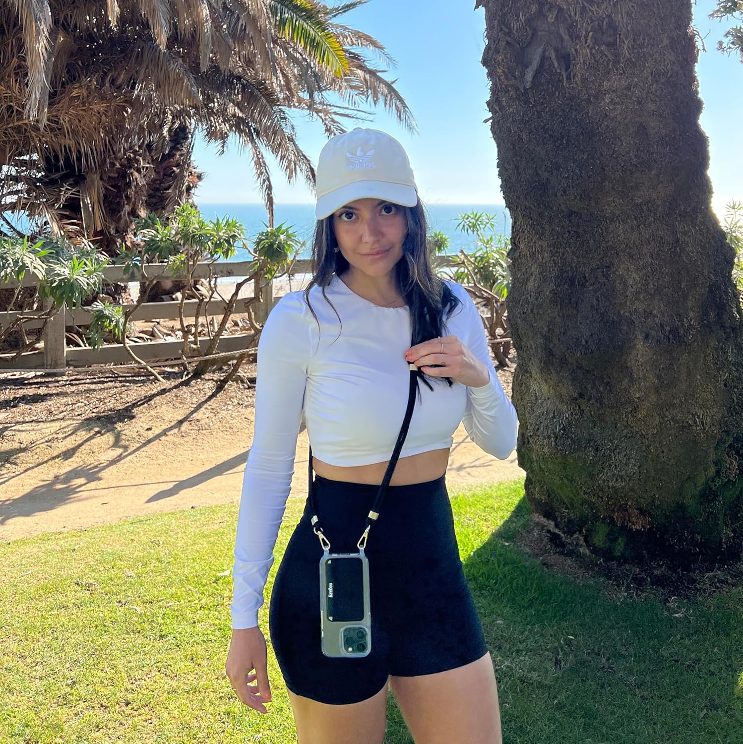 Keebos - Crossbody iPhone Case with Card Wallet and Detachable Strap Design - (Clear Case, Black Strap) Size iPhone 16 Pro Max