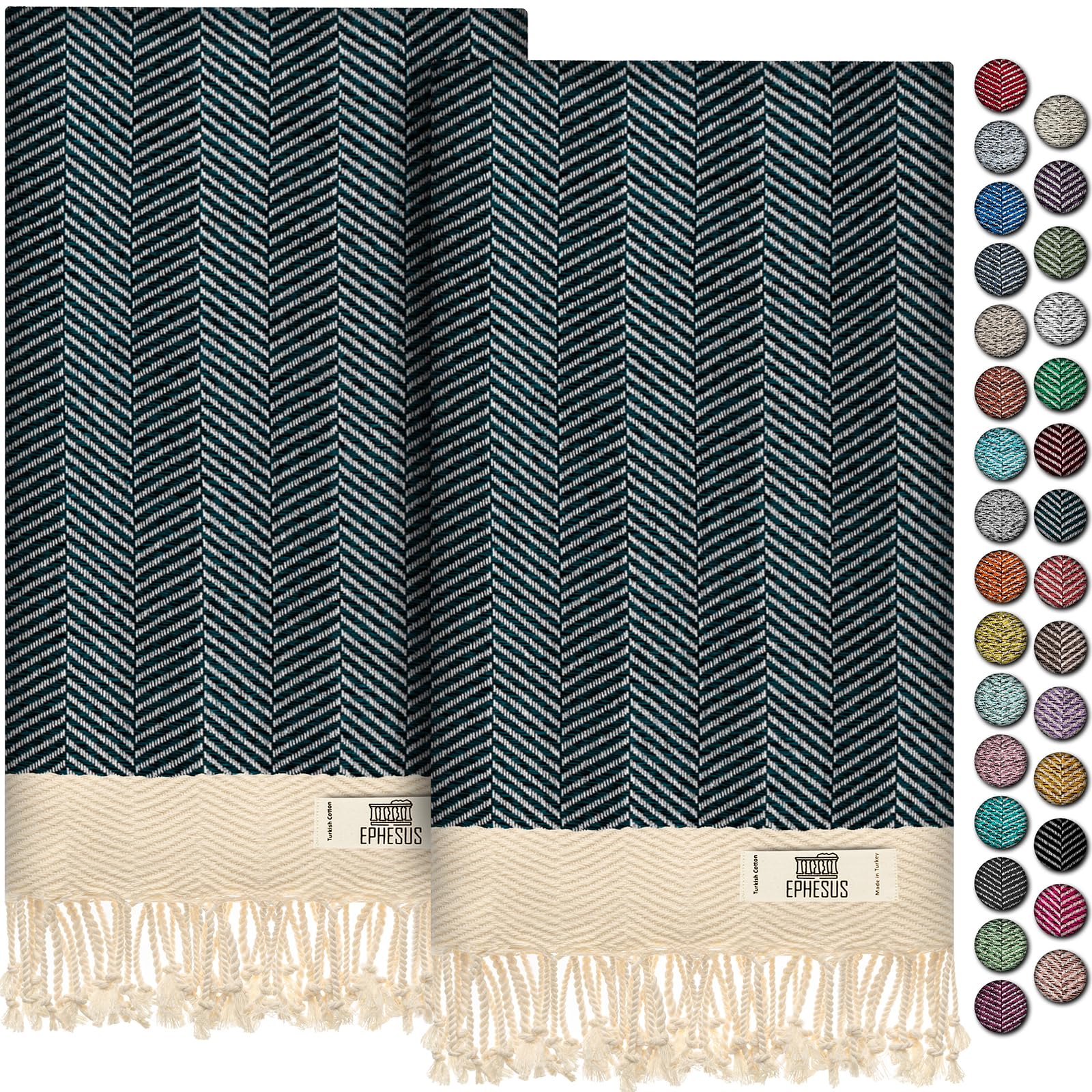 Hand Towels - Set of 2 | 18" x 30" - Decorative Turkish Hand Towel for Bathroom, Kitchen, Guest, Face, Hair, Tea, Dishcloth (Herringbone, Navy Blue)