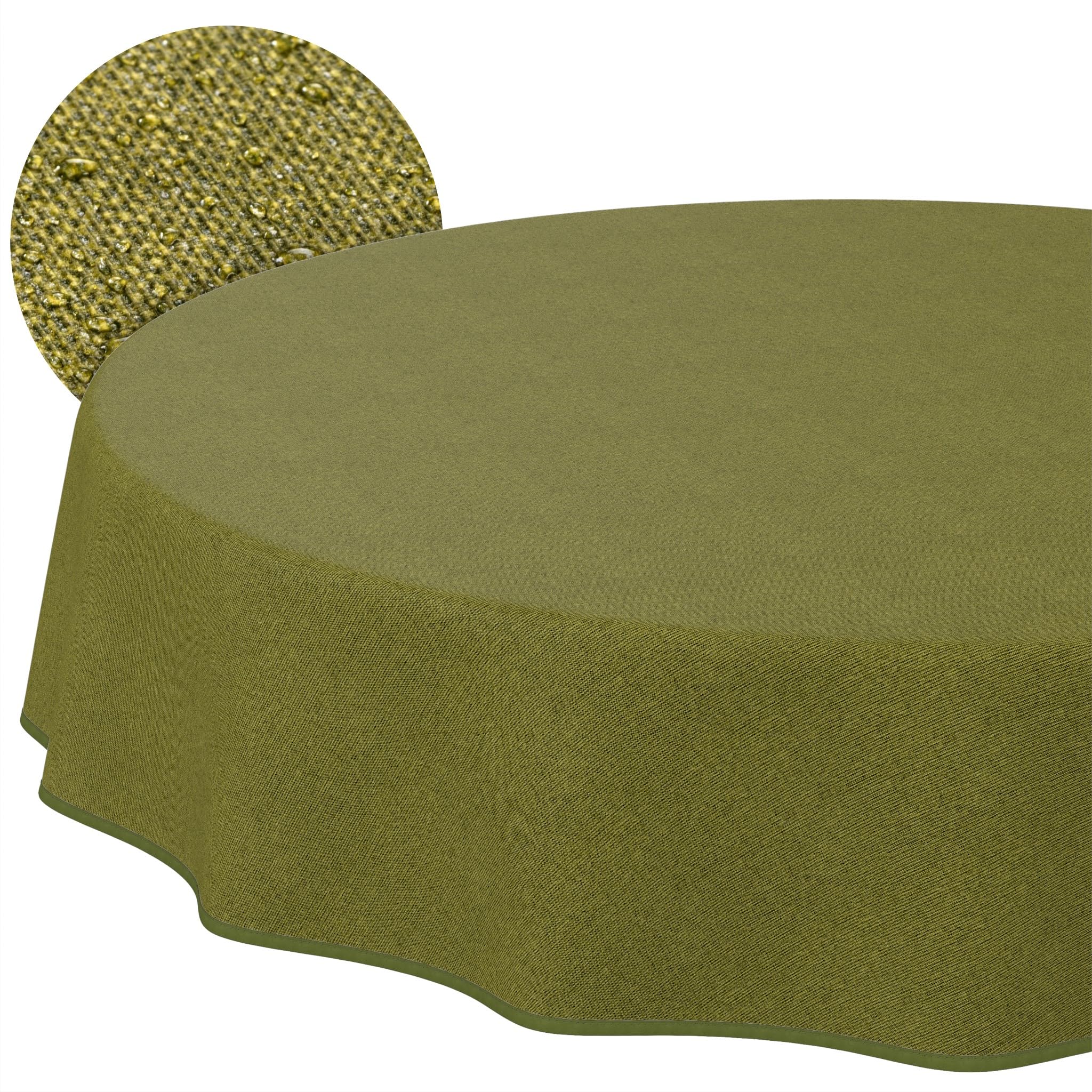 ANRO Washable Tablecloth Olive Green Linen Look Round 120 cm - Garden Tablecloth Indoor Outdoor Water-Repellent Dirt-Repellent Easy Care with Hem