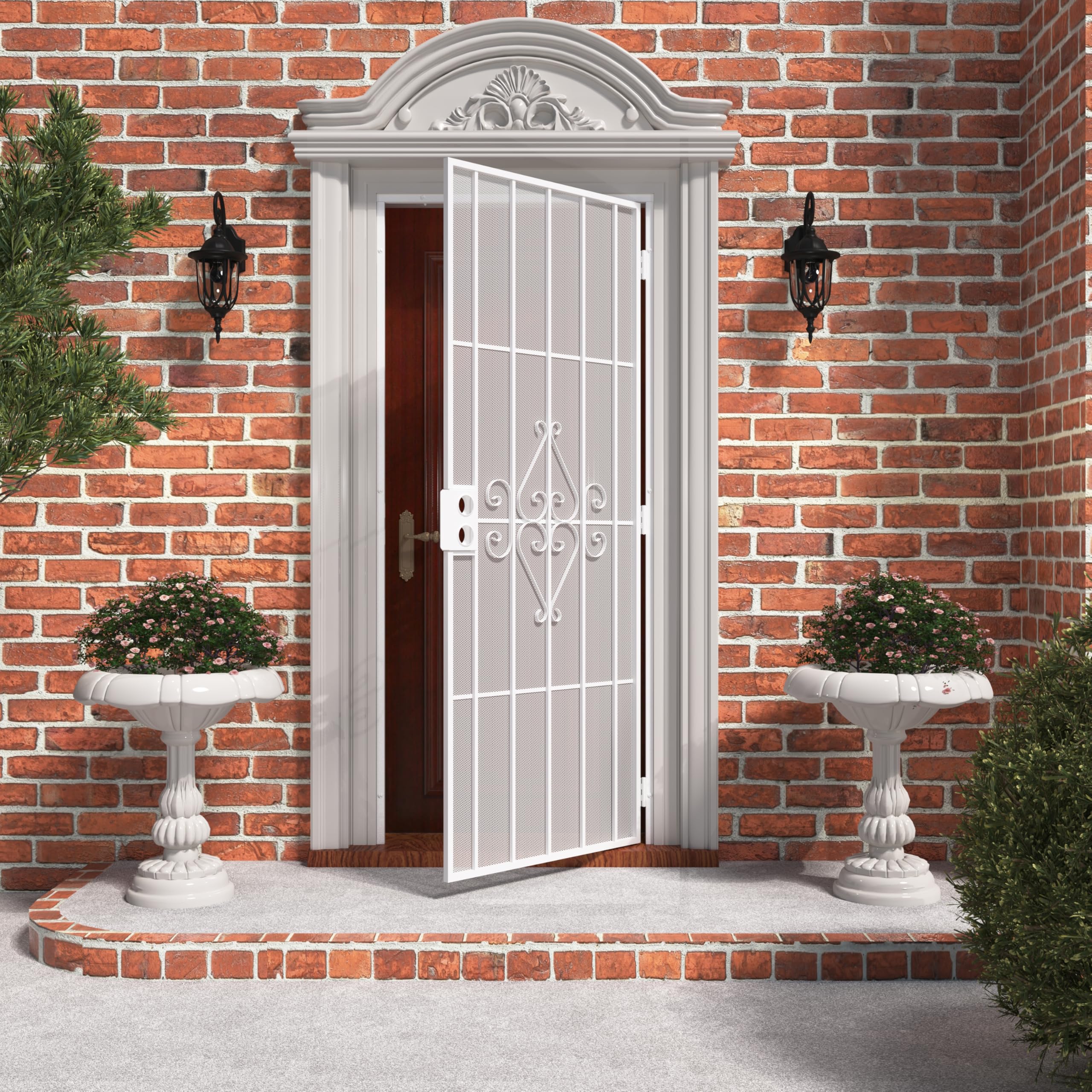 Photo 1 of JUBEST 32 in. x 80 in. Security Screen Door, Reversible Powder Coated White Surface Mount Outswing Steel Security Door with Expanded Metal Screen, Prehung Steel Exterior Doors, Durable&Safe