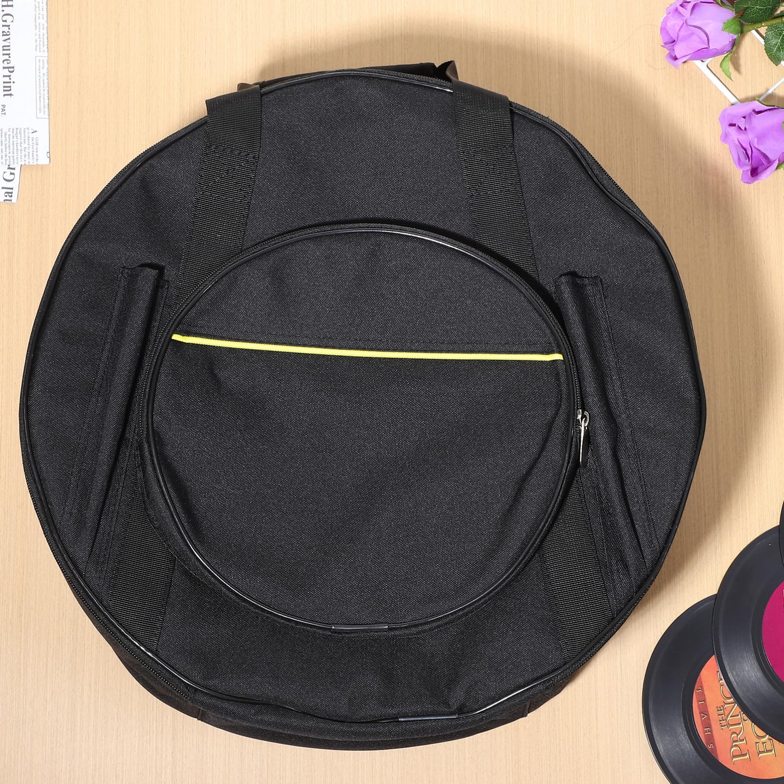 SUPVOX Snare Drum Case and Cymbal Bag: Padded Drum Backpack with Shoulder Strap and Carry Handles - Storage and Transport for 13-14 Inch (Black)