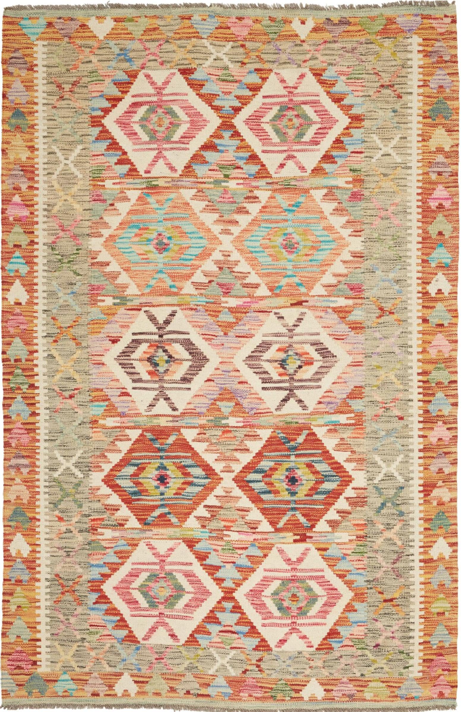 Tapis d'Orient Kilim Afghan en laine véritable tapis tissé à la main de taille 121x187