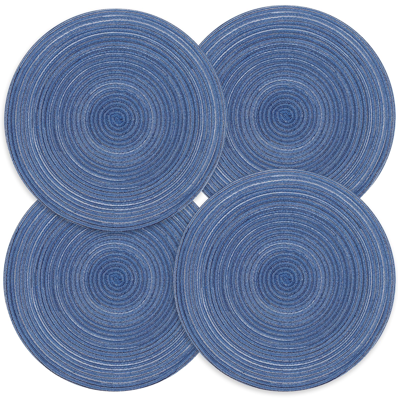 Privalace 38cm Blue Cotton Yarn Round Woven Placemats Set of 4