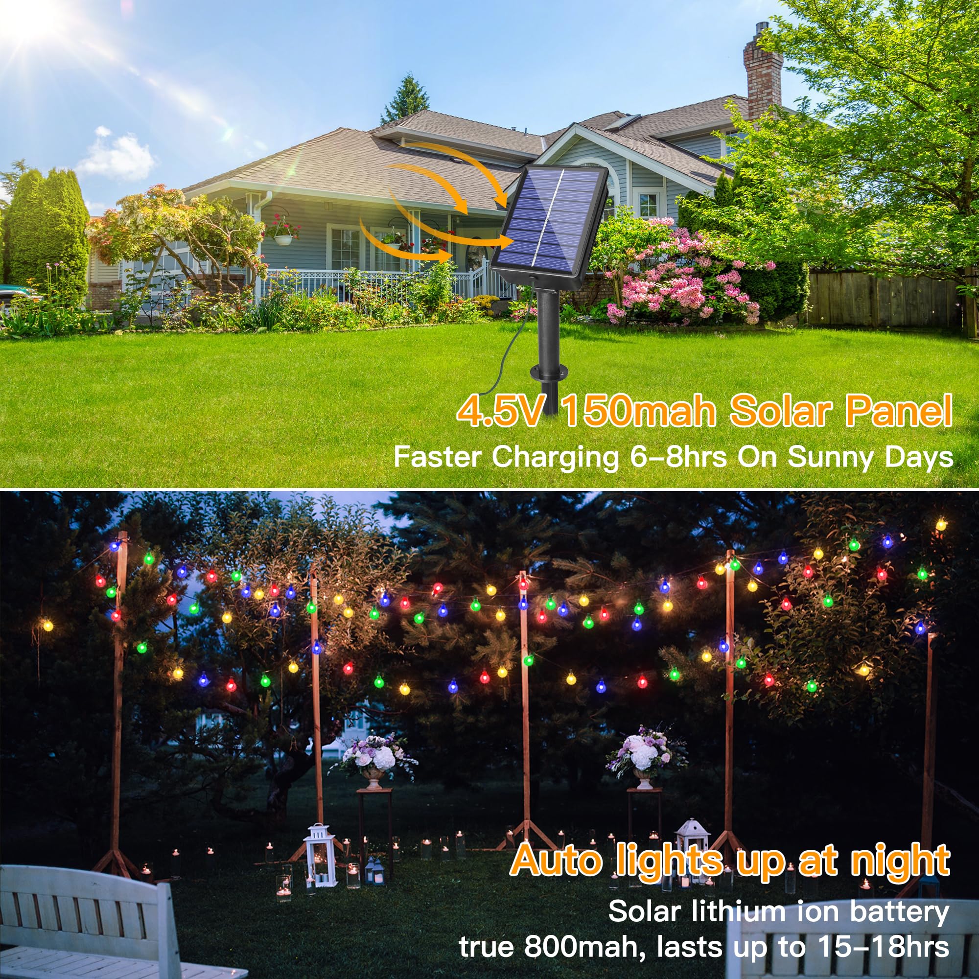 Ollny Solar Lights Outdoor Garden, 12m 100LEDs Fairy Lights Solar Powered Waterproof - Image 3