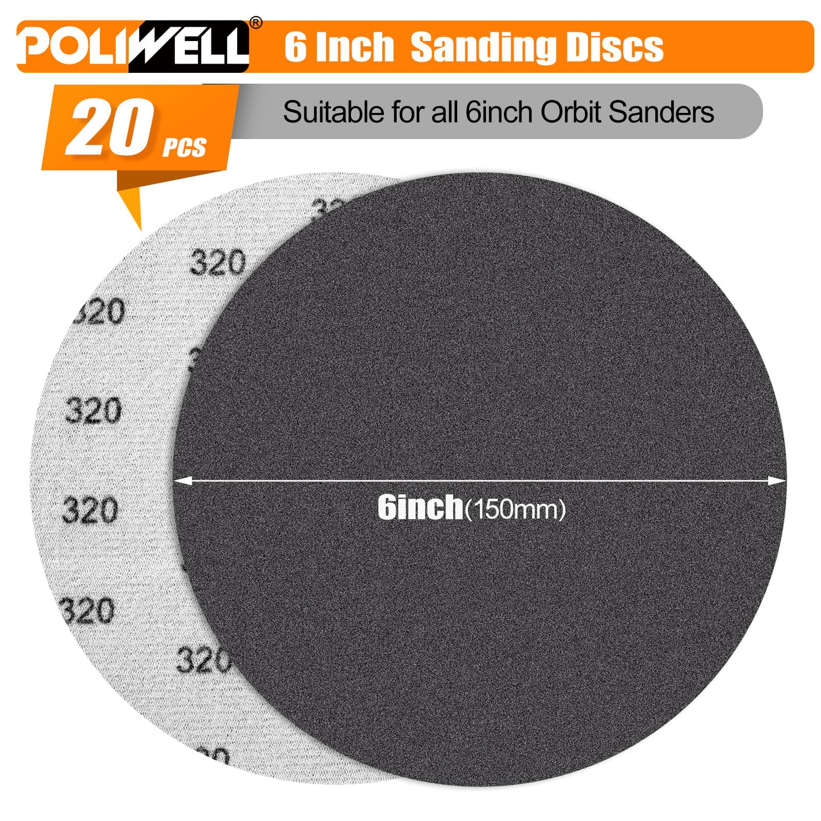 POLIWELL Sanding Discs - 20 Pack 6 Inch -2