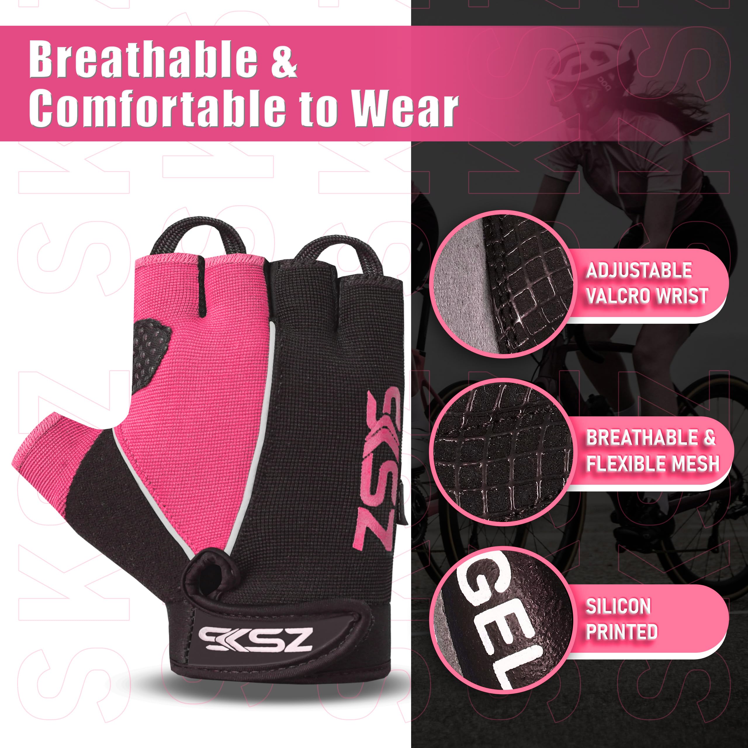 SKSZ LEATHER Gym Gloves, Grey,Pink - Image 4