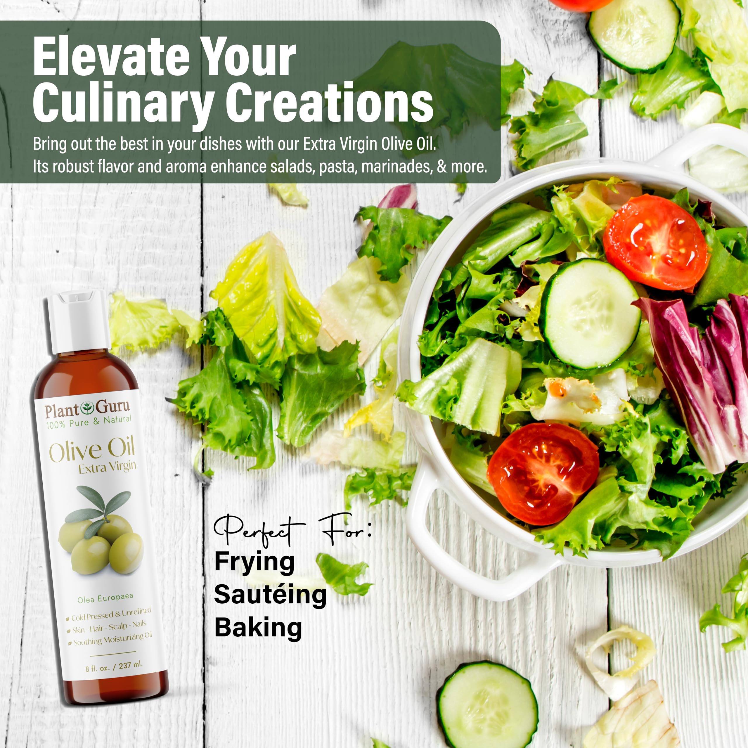 Olio extravergine di oliva 100% puro e naturale non raffinato olio vettore - Pressato a freddo - Nutriente per la cura della pelle e dei capelli - Sapore ricco per la cucina e la routine di bellezza
