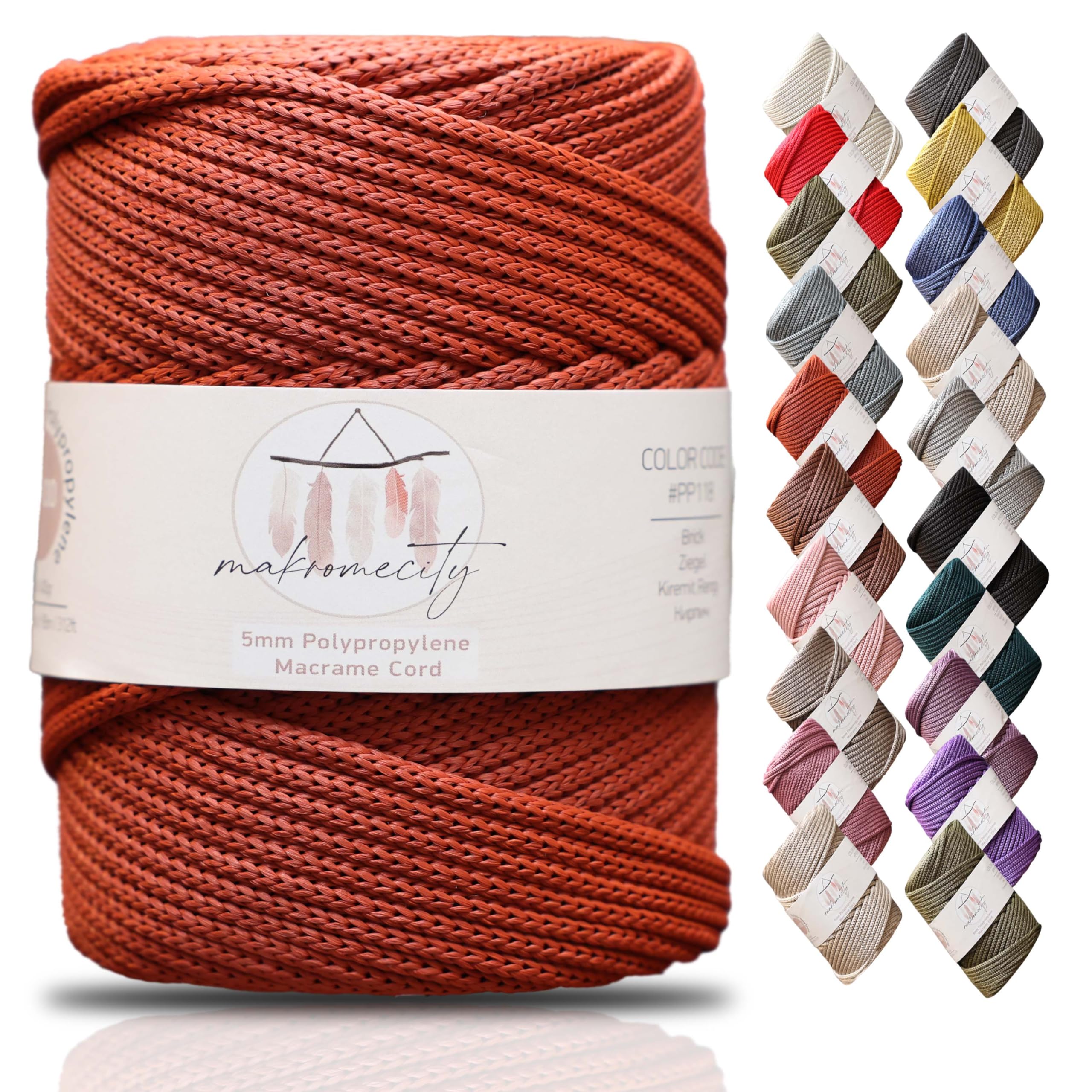 Makromecity, Premium Polyester Macrame Cord 5mm x 104 yards (311 feet) 5mm Polypropylene Macrame Cord Crochet Macrame Bag Cord Crafts for Wall Hangings, Bags, Underplate, Rug (Brick)