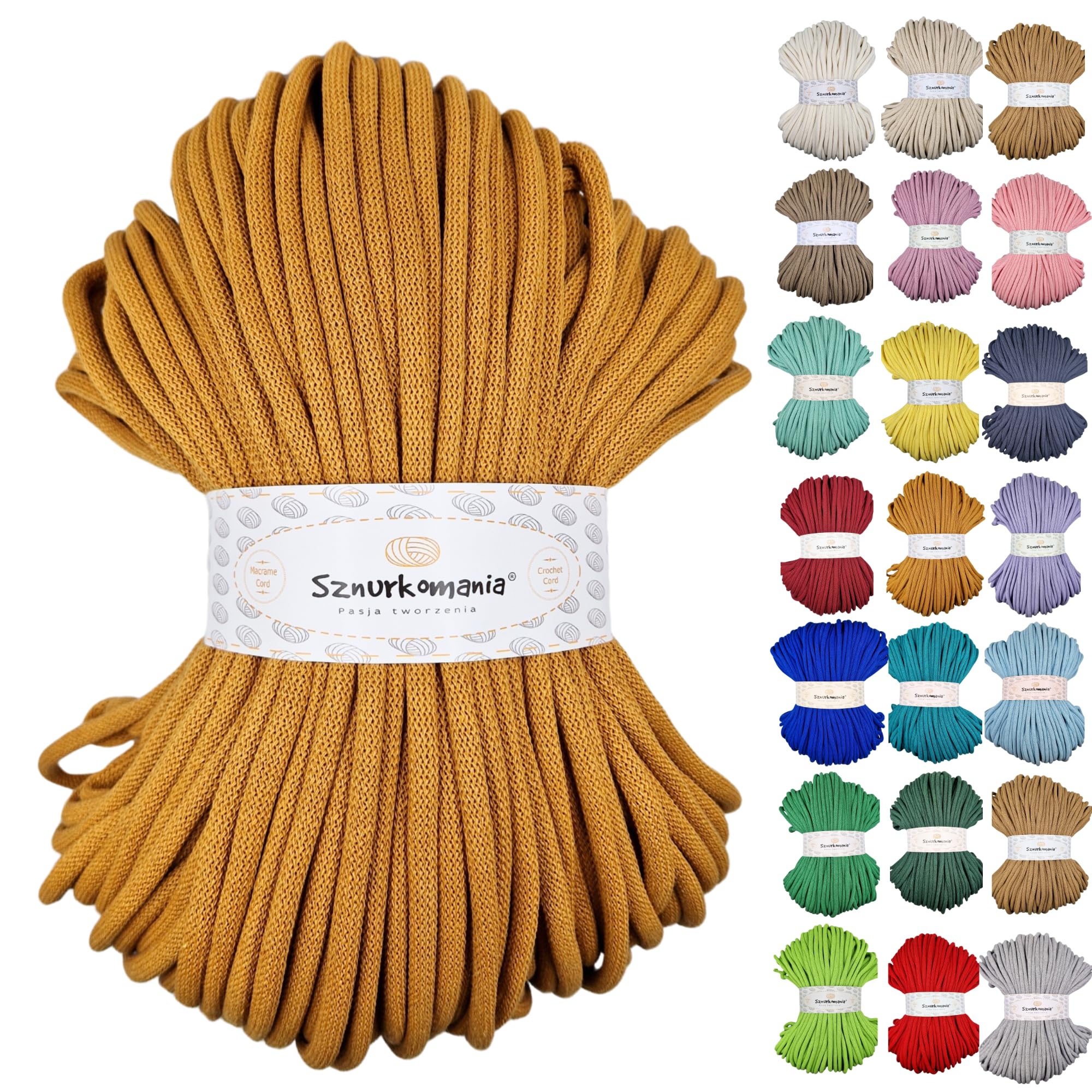 Cotton Cord 9mm 109 Yards, Multicolors, Macrame Cord 9mm 100m, Crochet Cord 9mm, Macrame Yarn, Cotton Yarn, Braided Cotton Cord 9mm with core, Macrame Rope (Mustard)