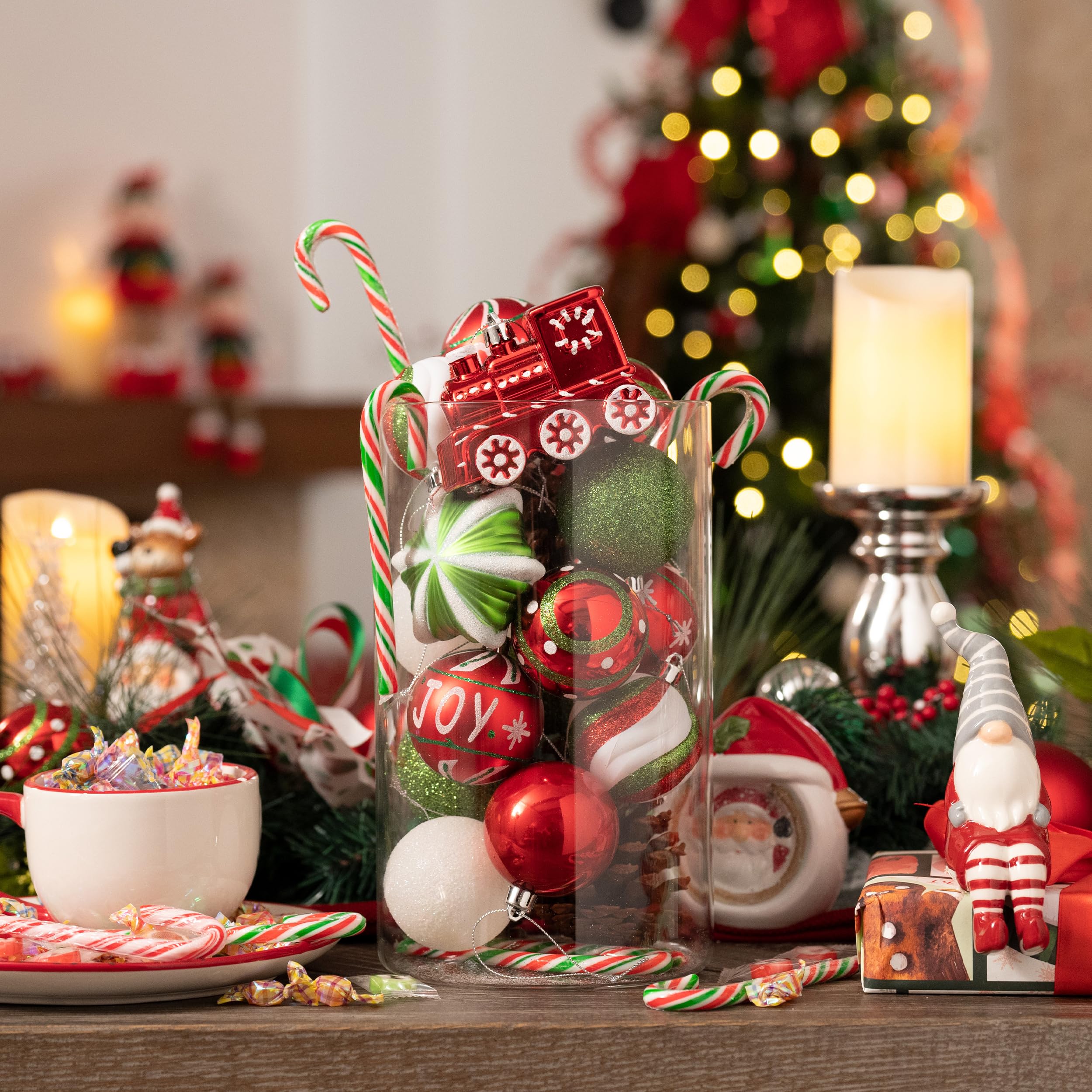 Valery Madelyn Weihnachtskugel, 100 Karat, fröhlich, rot, grün, weiß, bruchsichere Weihnachtskugeln für Weihnachtsbaumdekoration