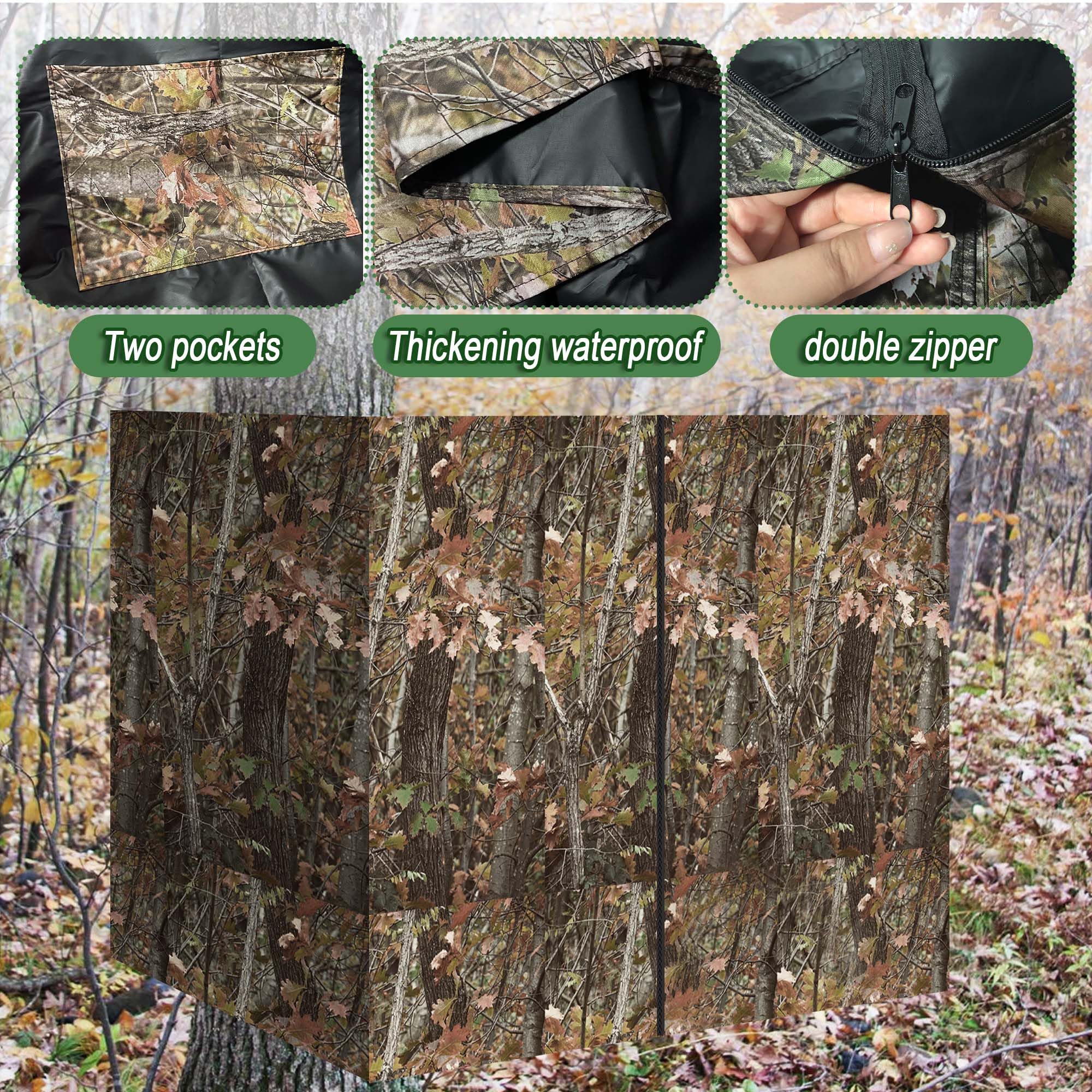 Treestand - Tenda da caccia con supporto per albero da caccia, 259 x 94 cm, tenda mimetica per finestre, tenda da terra mimetica con cerniera e tasca, per caccia all'aperto di cervi e tacchino