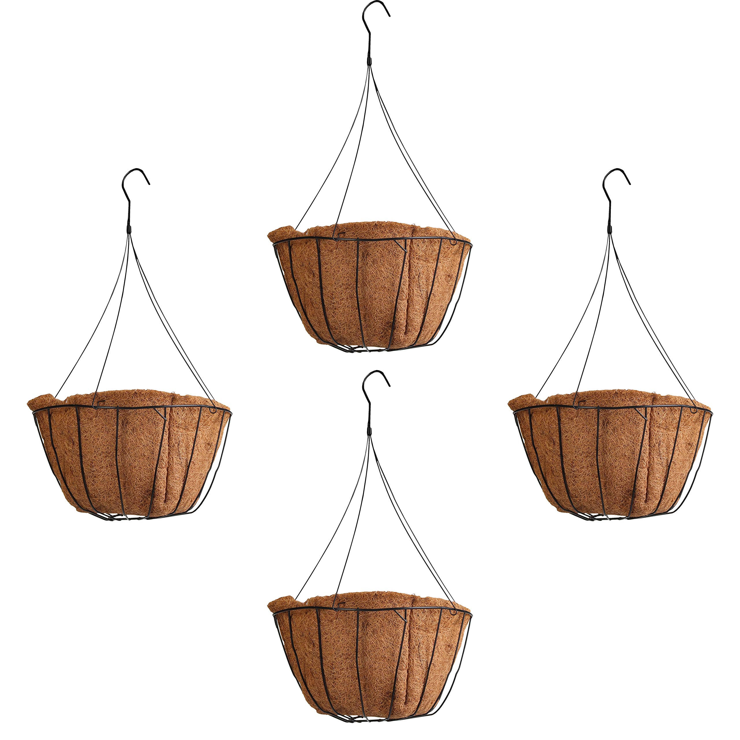 AustramPro GRO Basic 14" Metal Hanging Flower Pot|Watering Planter Basket| Coco Coir Fiber Liner (4, 14 in)