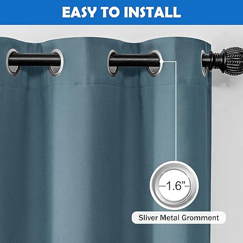 Miniatura 9 de Beauoop Cortinas 100% opacas de 84 pulgadas de largo, 2 paneles para dormitorio, sala de estar, lino azul, texturizado, oscurecimiento de la