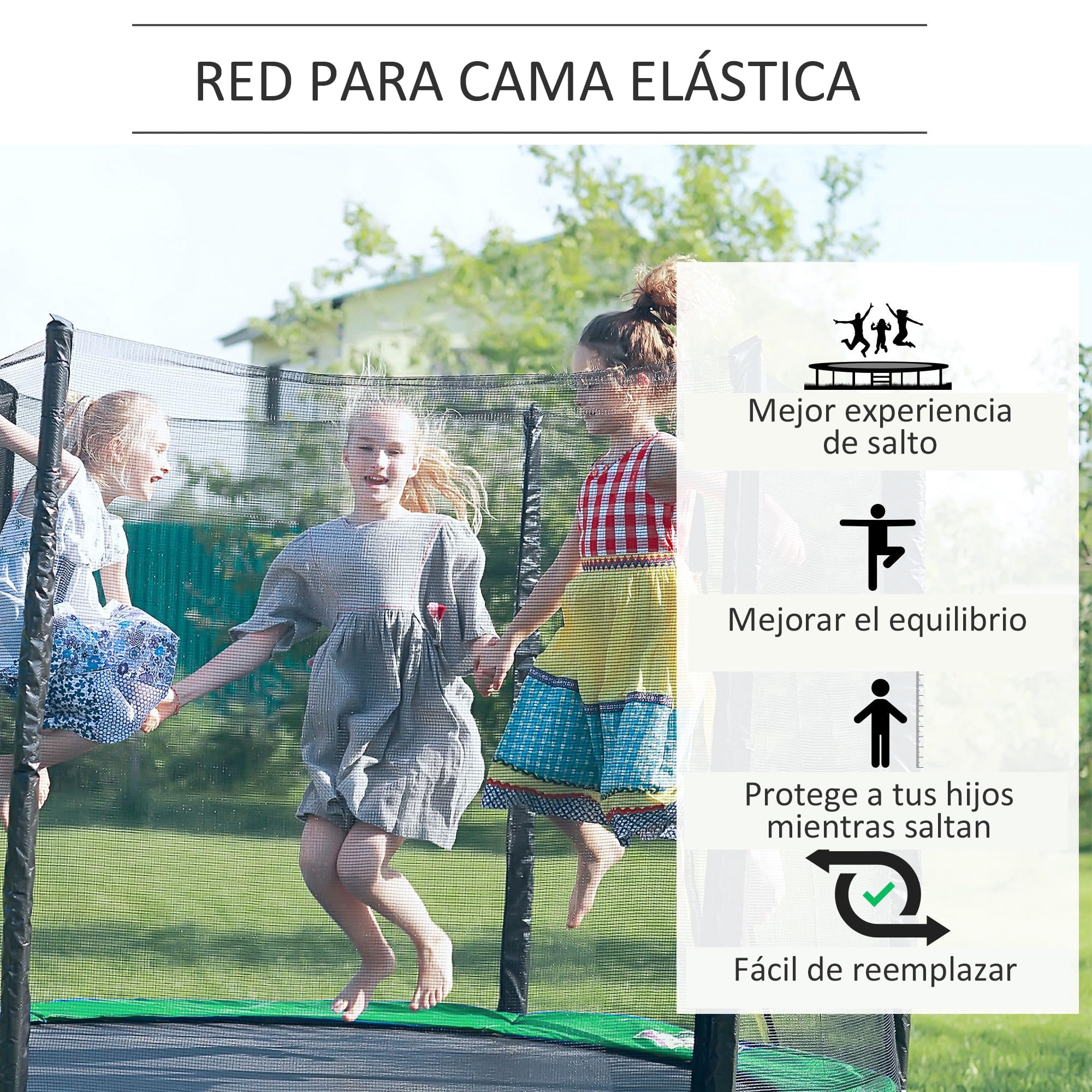 HOMCOM Red de Seguridad de Reemplazo para Trampolín Cama Elástica Redondo Ø305 cm para Exterior con Puerta con Cremallera para 6 Postes Rectos Ø305x180 cm Negro