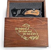 Vista 9 de Cuchillo de graduación personalizado, cuchillo plegable premium para campamento de seguridad, cuchillo de bolsillo de senderismo grabado, cuchillo