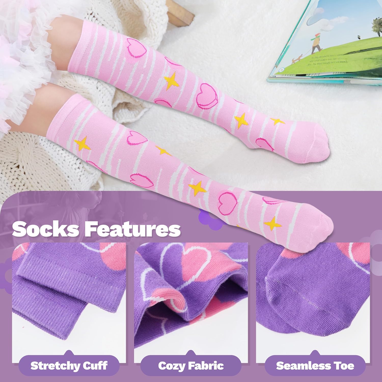 ANTSANG Kids Girls Knee High Socks, Novelty Boot Cotton Stockings for Child image 4