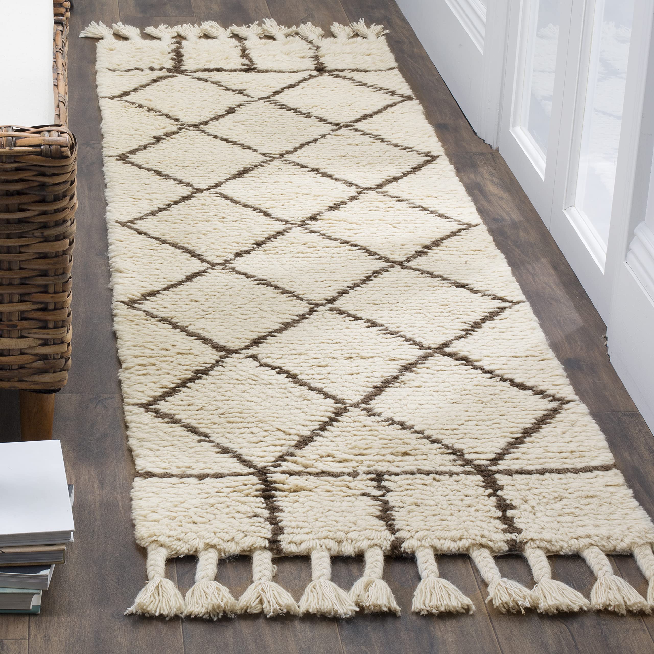 Tapis Boho Safavieh Casablanca ivoire et marron poil court pour salon 69x244 cm