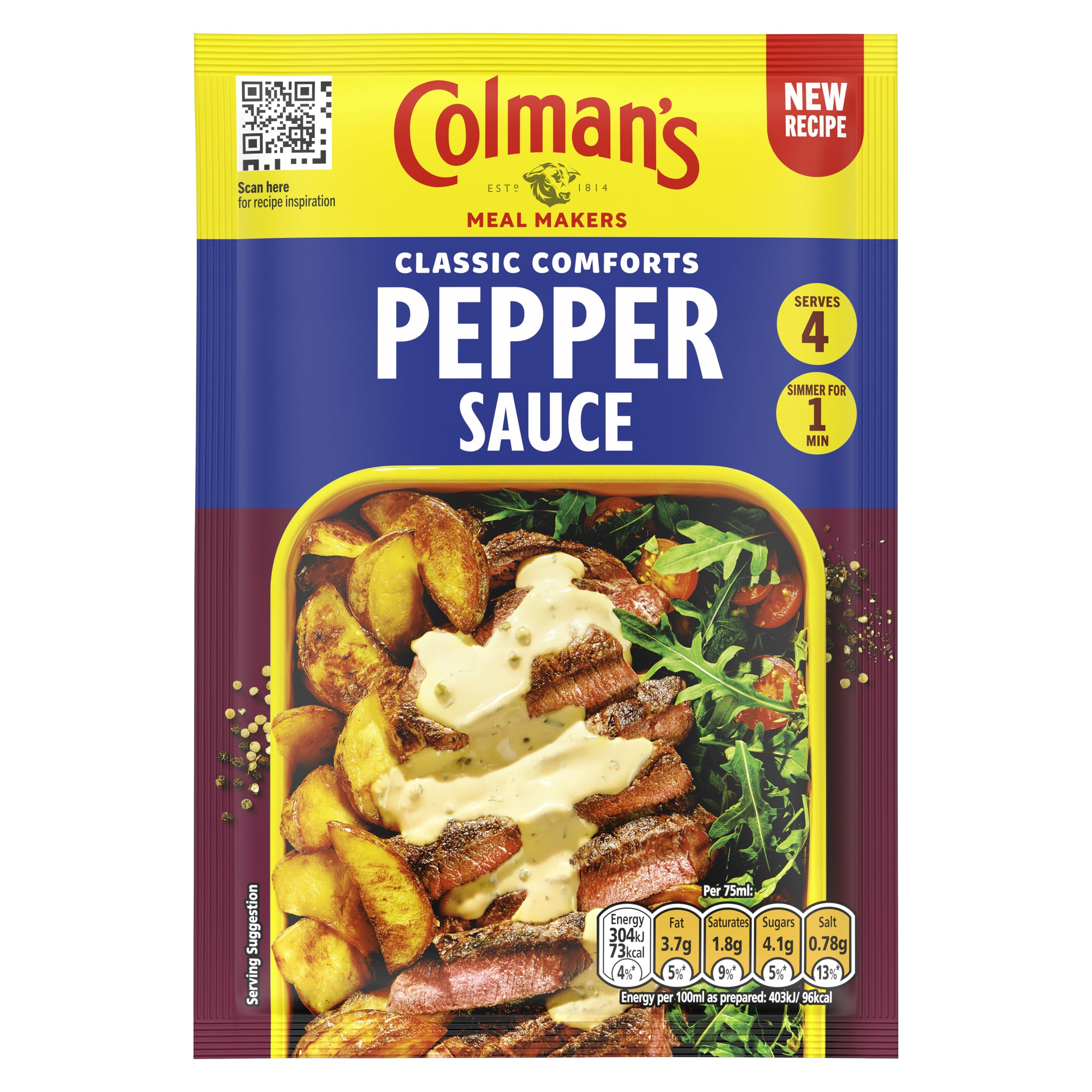 Colman's Classic Comforts Pepper Sauce Sauce Mix perfect with a juicy steak with a blend of herbs and spices 22 g