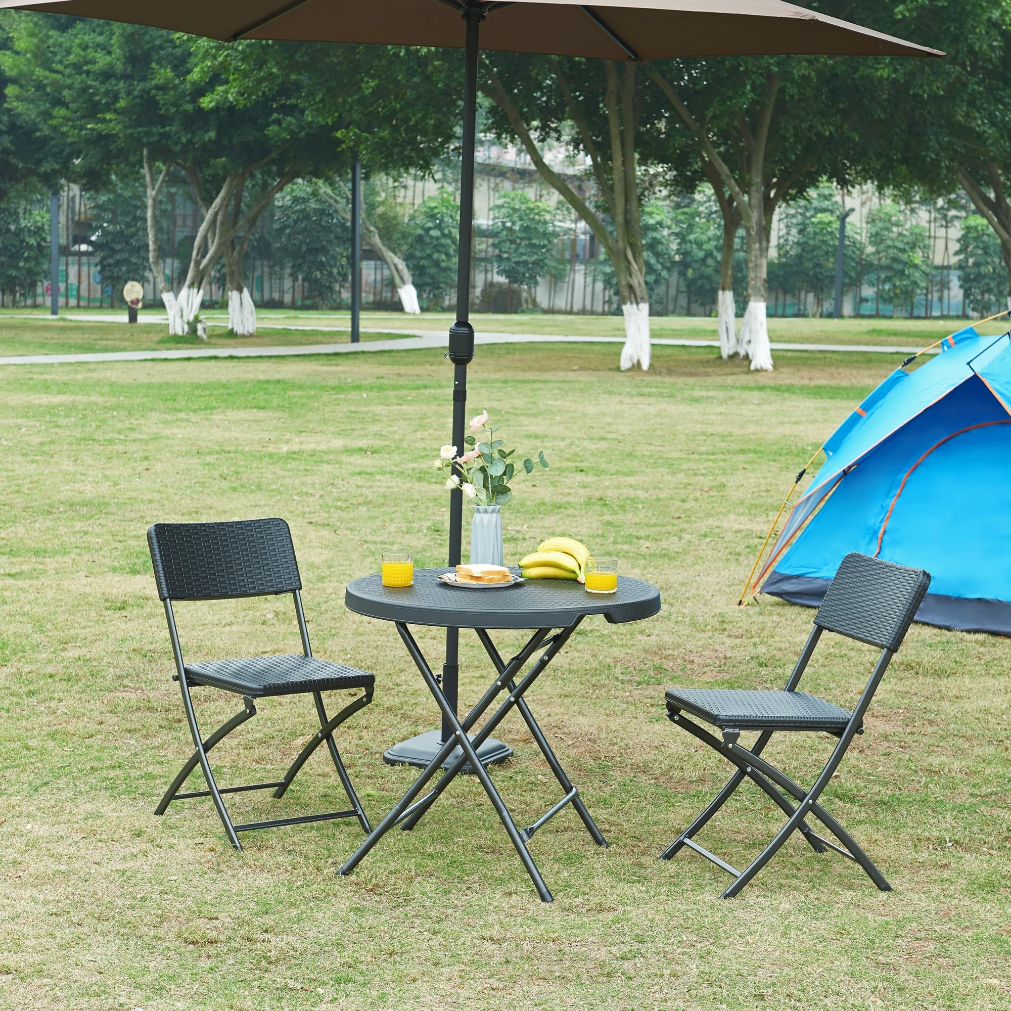 en.casa] Klaptafel Mark tuintafel campingtafel inklapbaar 60x74 cm rond picknicktafel buiten rotan look zwart
