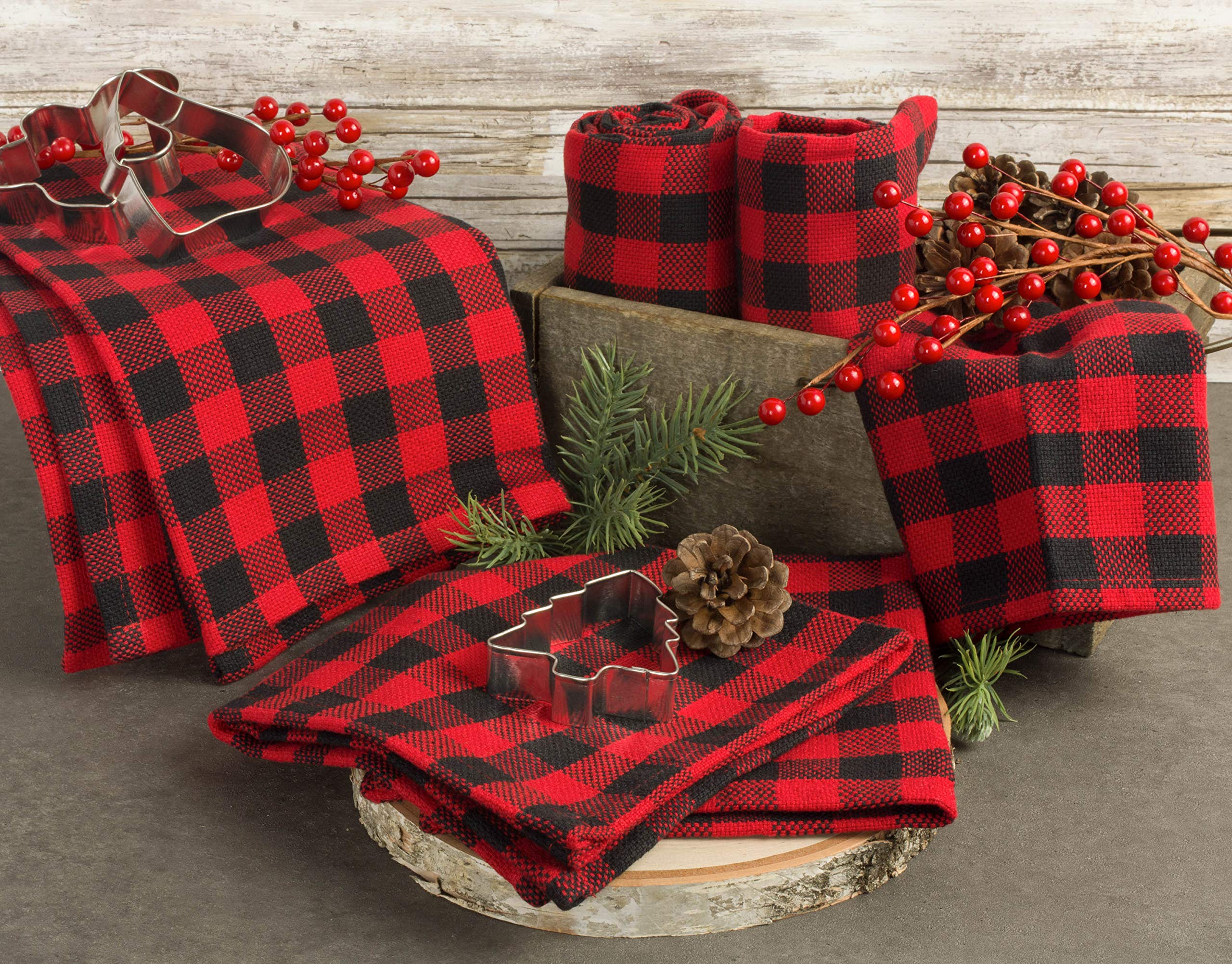 DII Buffalo Check Dishcloth & Dishtowel Set | Red/Black Checkered Kitchen Linens 3 PC