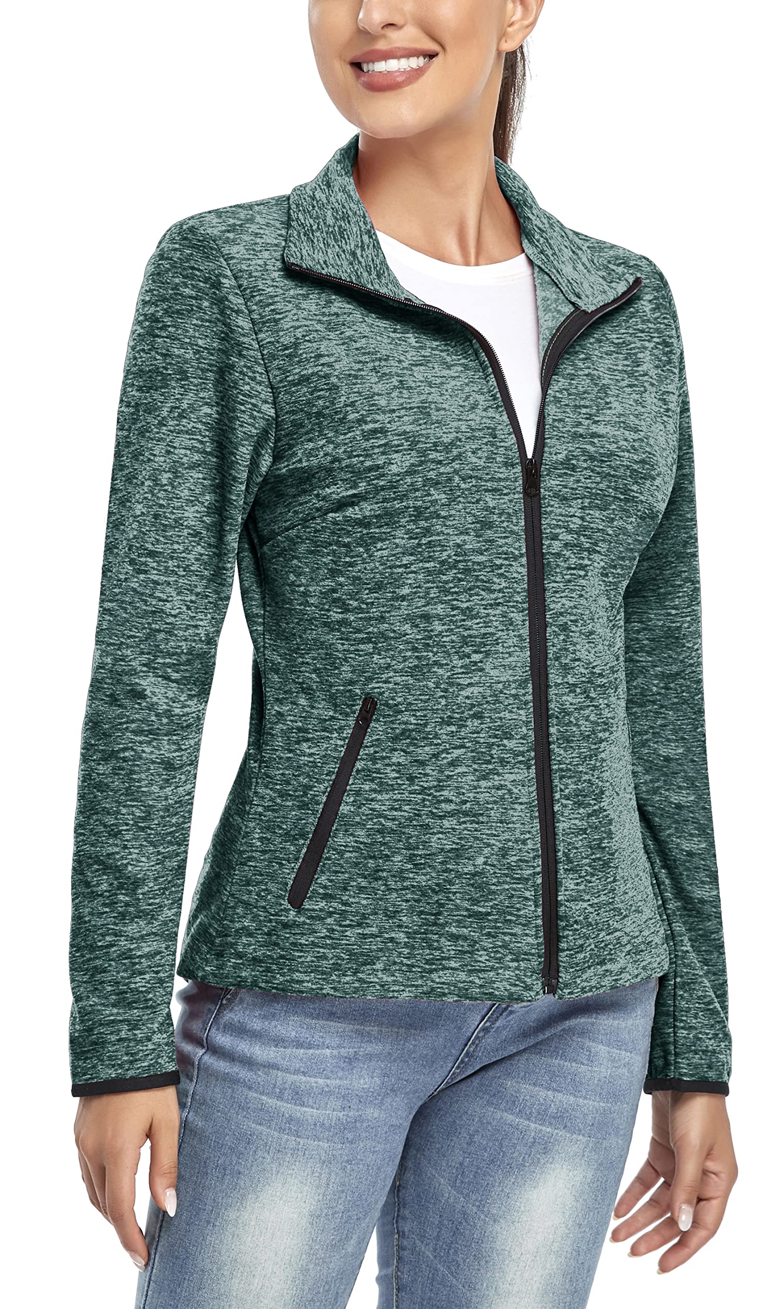 Soneven Veste Polaire Zippé Femme, Veste Polaire Femme Hiver Chaude Blousons Randonnée Femme à Capuche Molletonnée Légère Grande Taille pour Sports Running Outdoor Ski