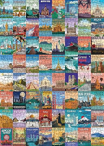 World Landmarks - Rompecabezas de viaje de 1000 piezas para adultos, rompecabezas de escena de paisaje de las atracciones turísticas más visitadas