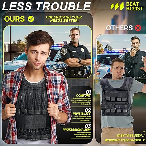 Miniatura 6 de Chaleco con peso para hombre, 20 libras, 30 libras, 40 libras, 50 libras, 60 libras, chaleco de peso ajustable con placas de acero, pesas para