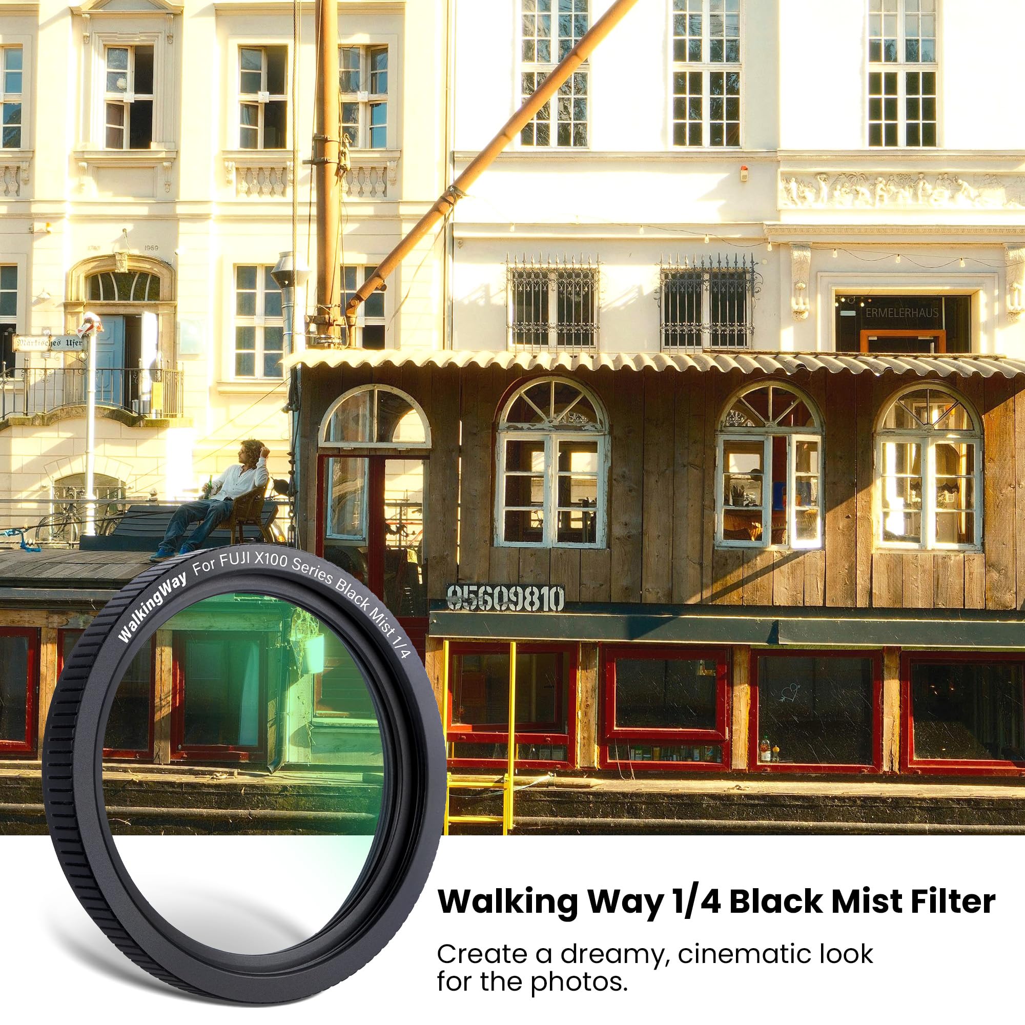Walking Way Filtre Diffusion Noire 1/4, Filtre Objectif Effet Brume, Verre Optique 28 Couches, Compatible avec Serie X100 (X100, X100S, X100F, X100T, X100V, X100VI)