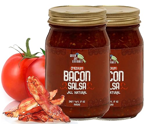 Green Jay Gourmet Salsa de tocino, salsa de calor medio con tocino natural y pimientos de jalapeno, salsa de salsa gourmet sin conservantes, sin