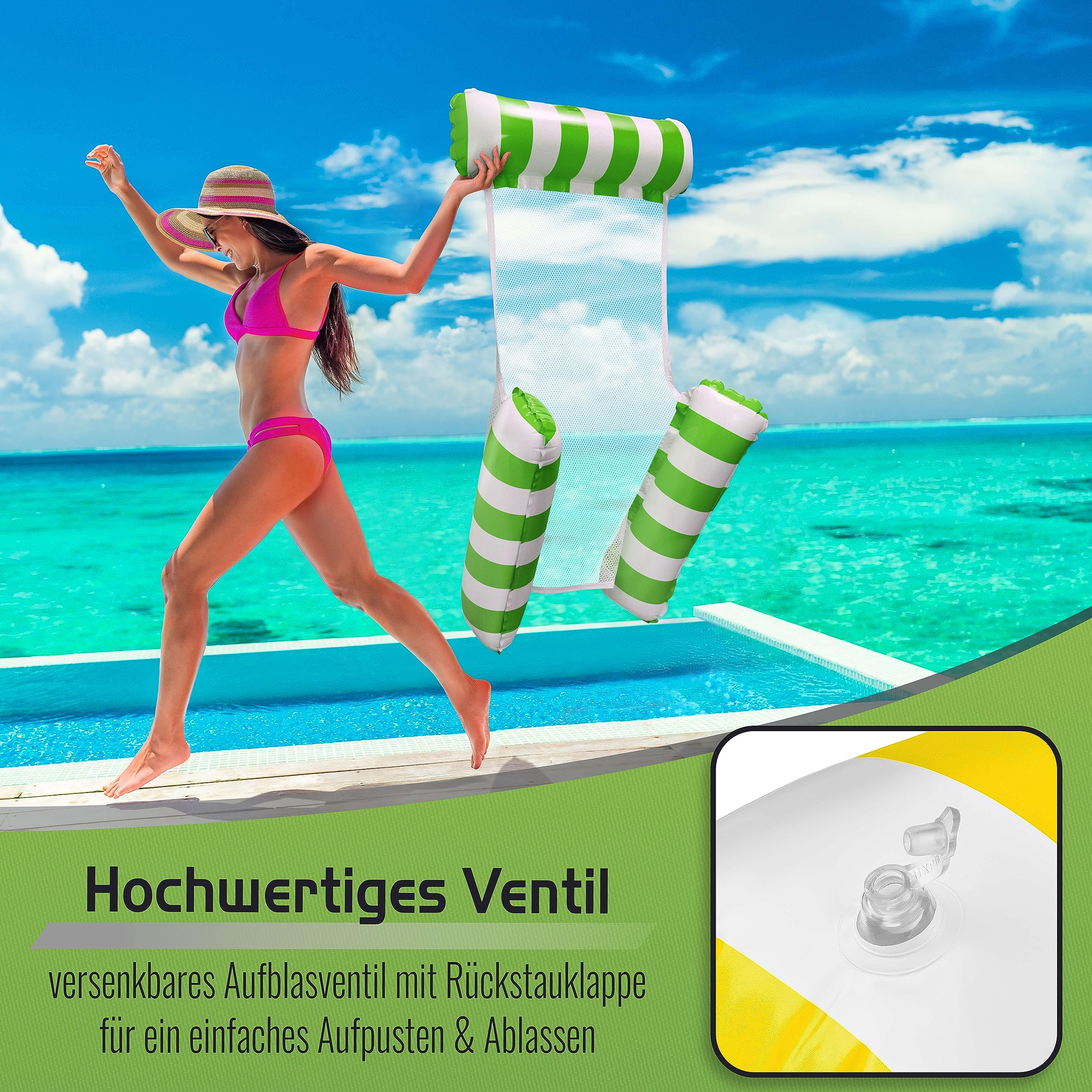 Balinco - Materasso ad aria per piscina, sedia gonfiabile, sedia da piscina con schienale e braccioli, sedia per prendere il sole, sedia relax