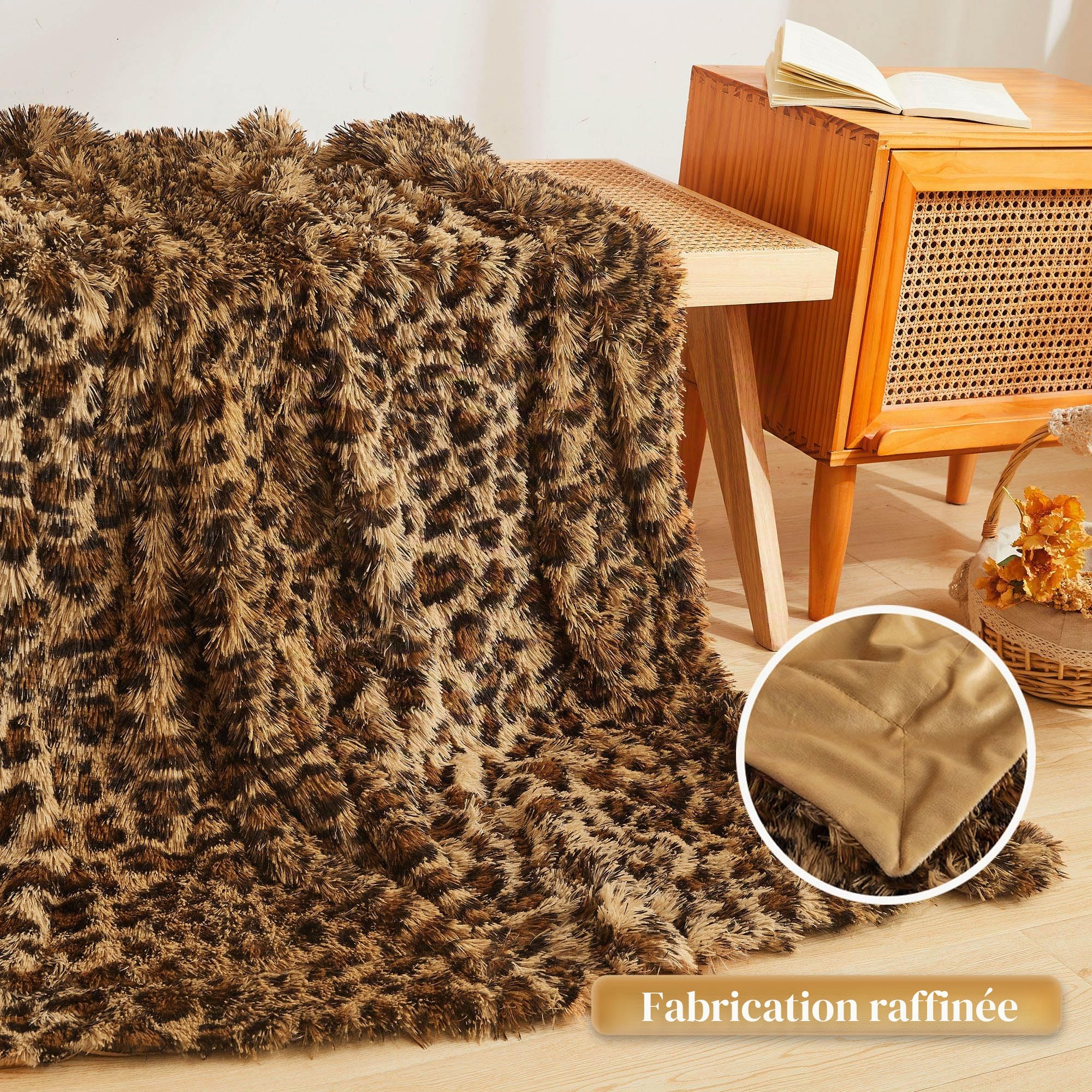 XeGe Couverture en fausse fourrure de luxe à imprimé léopard, jeté doux de 127 x 152,4 cm à imprimé guépard, pelucheuse, décorative pour canapé, jeté en fourrure pelucheuse et mignon imprimé d'animal