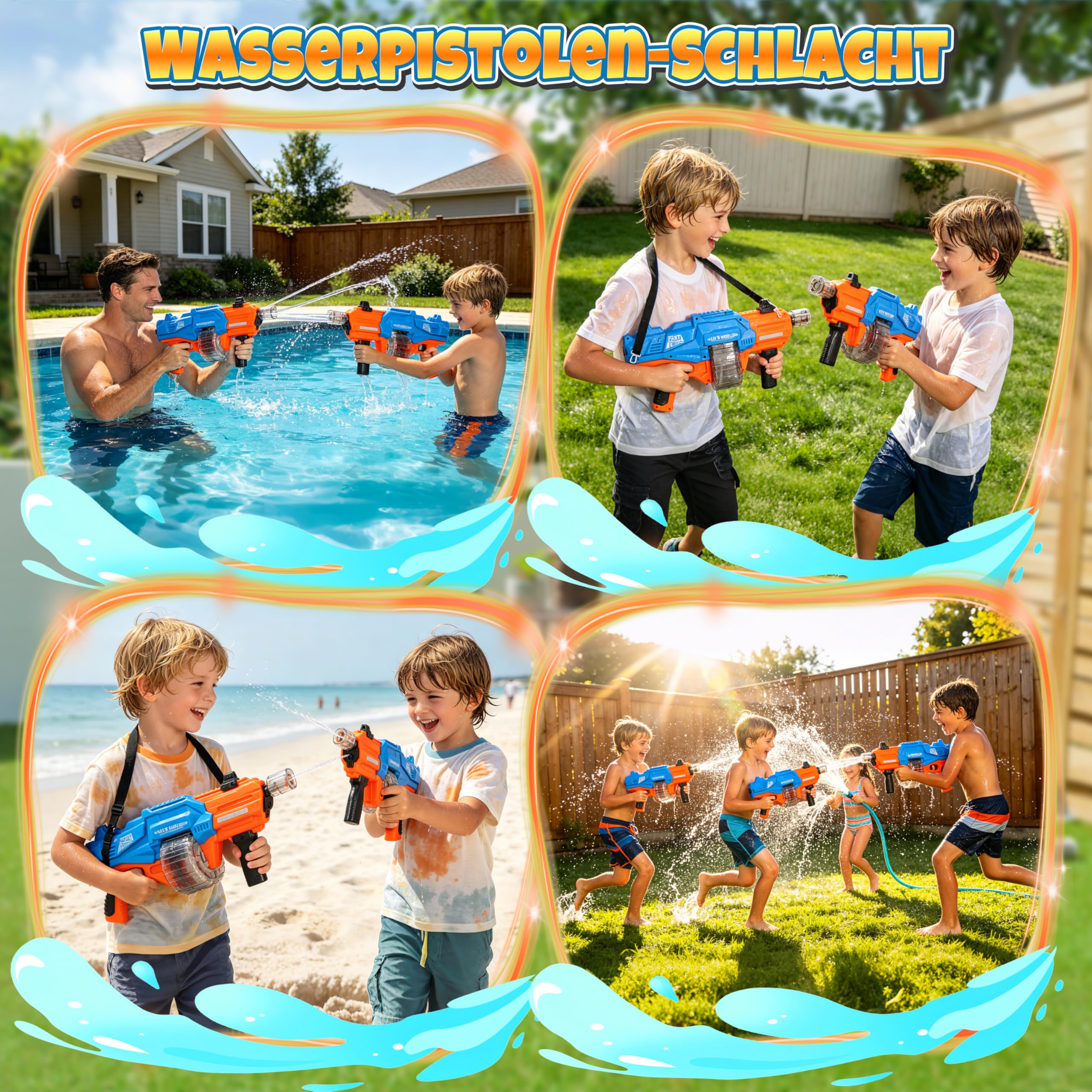 Ulikey Elektrische Wasserpistole, Wasserpistole Elektrisch Sehr Stark Reichweite 10M, Wasserpistolen 650ML mit Automatische Wasseraufnahme, LED-Licht, Abnehmbarer Tragegurt für Pool Strand Party