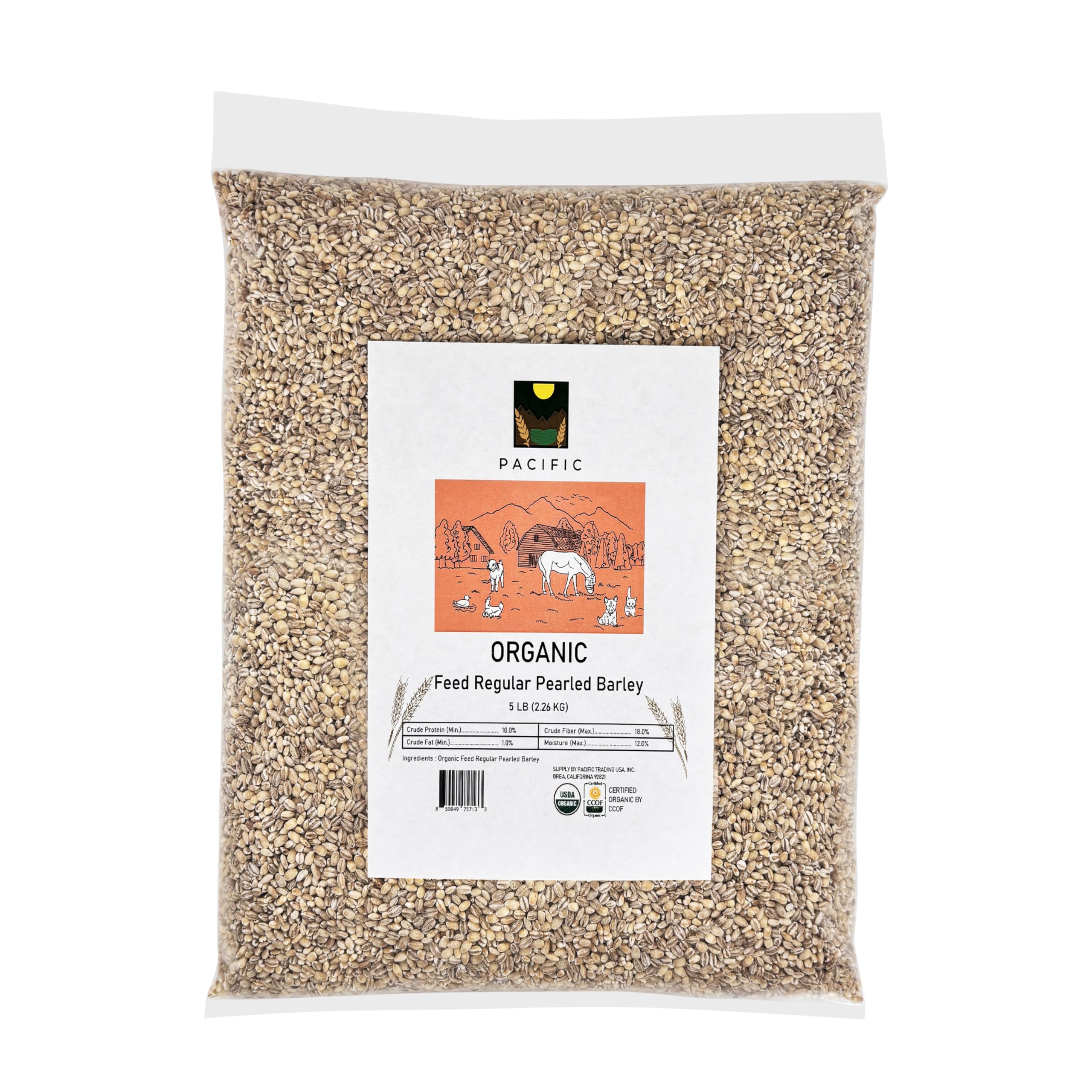 PACIFIC Orzo perlato biologico per animali da compagnia, orzo perlato biologico, ricco di fibre e minerali, certificato USDA e CCOF, prodotto negli Stati Uniti, 2,3 kg