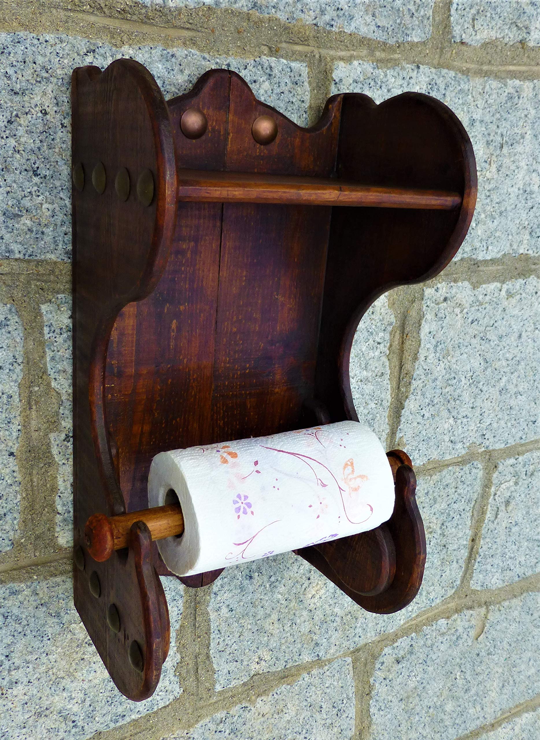 Porta rollos rústico con estantería para organizar tu cocina con encanto