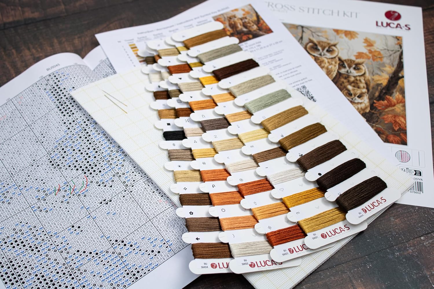 Luca-S Cross Stitch Kit The Owls Family, BU5045, Counted Cross Stitch Kit for Adults, Needlecraft and Embroidery Kit