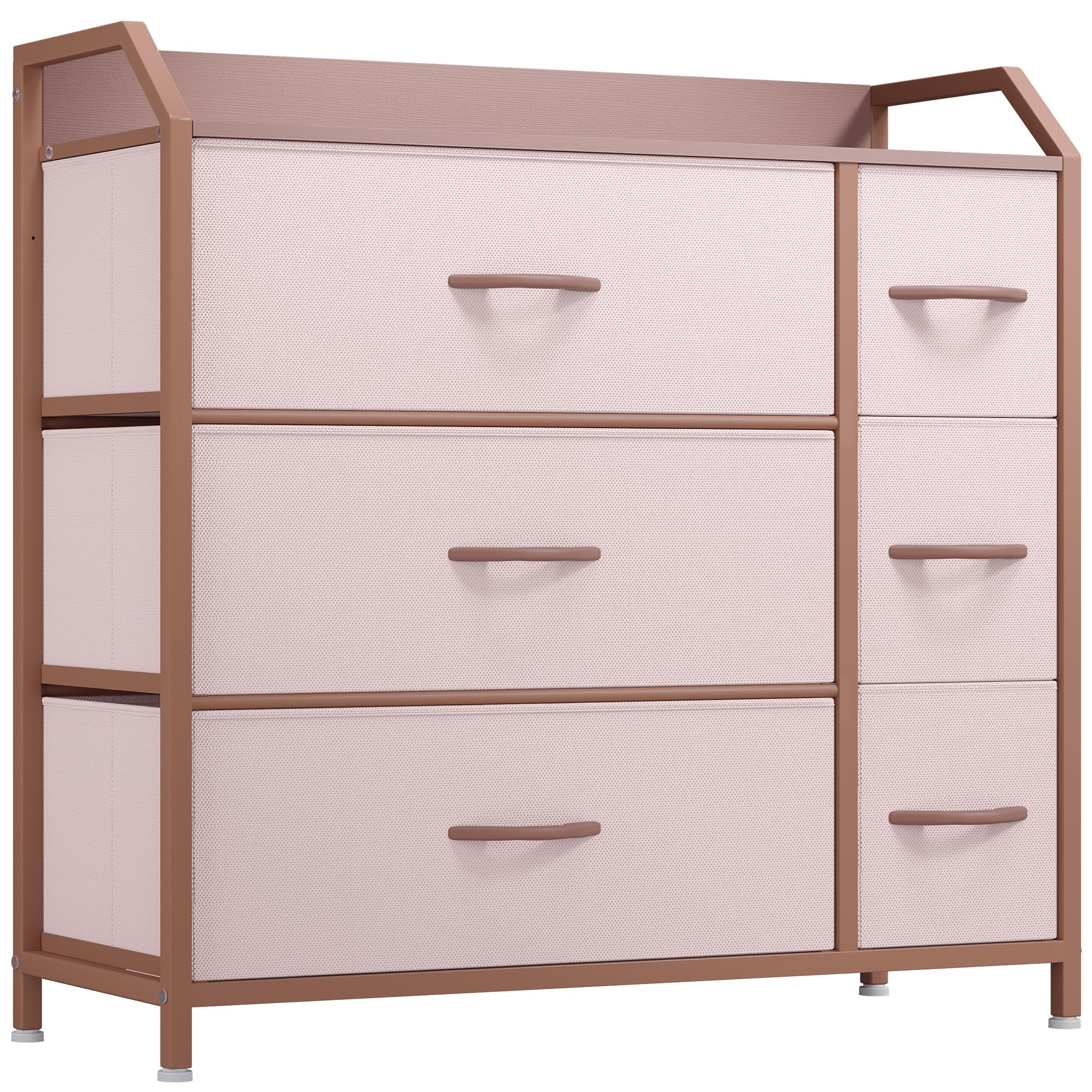 YITAHOME Chest of Drawer with 6 Drawers for Bedroom Fabric Dresser Storage Drawers With Handles Metal Frame for Living Room, Hallway,Pink