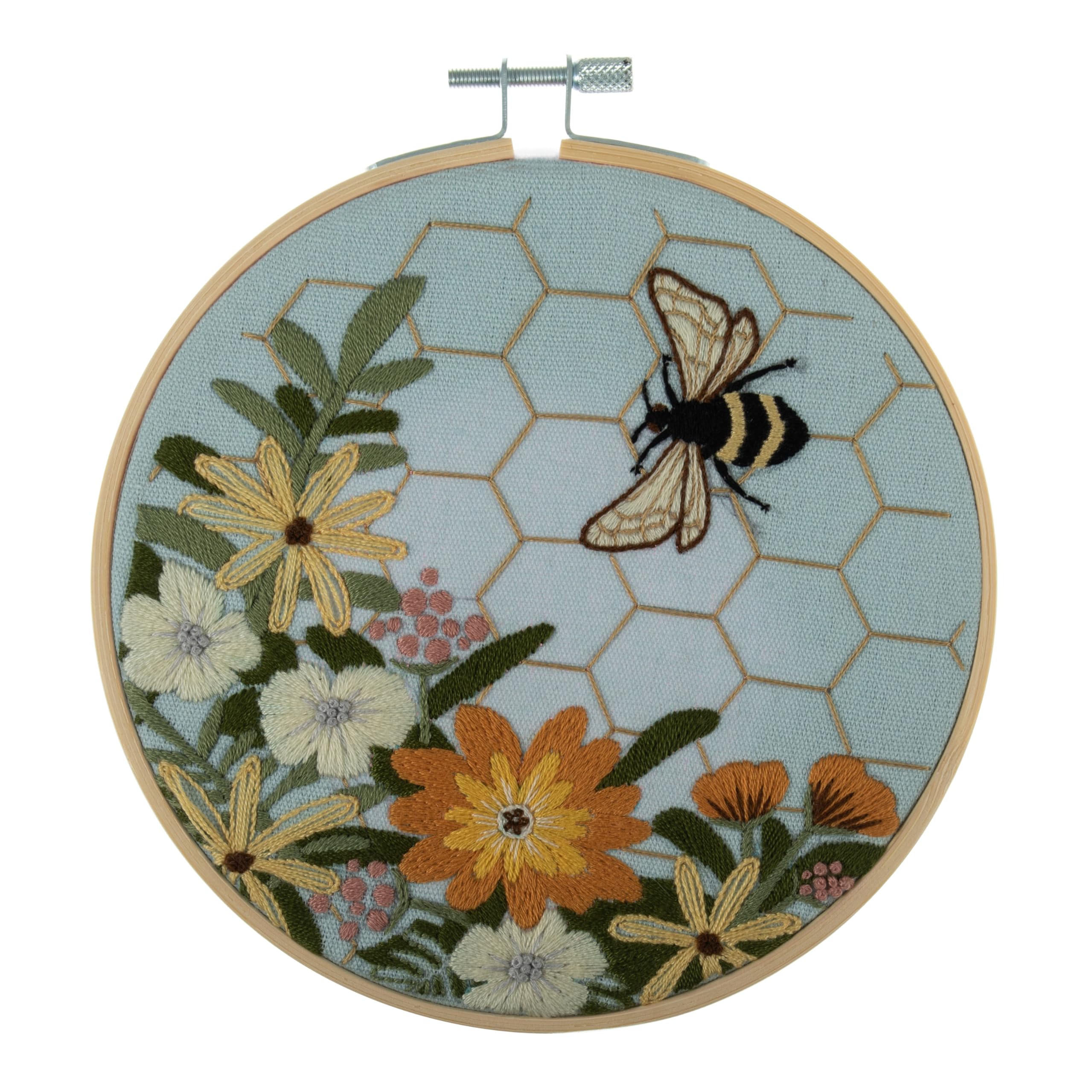 Trimits Embroidery Kits - 15cm 6" Embroidery Beginners Kit, Cross Stitch Kits for Adults, Starter Set with Bamboo Hoop, Fabric, Threads, Needle & Backing - Bee