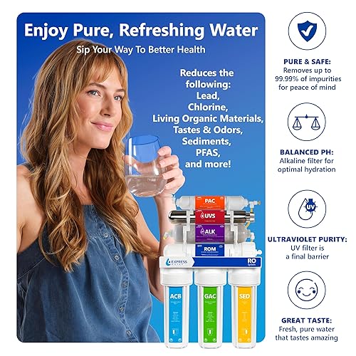 Miniatura 3 de Express Water Sistema de filtración de agua ultravioleta alcalina de ósmosis inversa - 100 GPD (grifo moderno de níquel cepillado)