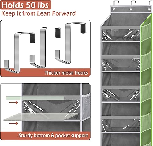 Miniatura 5 de MISSLO Organizador colgante de 6 estantes sobre la puerta + 24 bolsillos grandes organizador de zapatos colgante