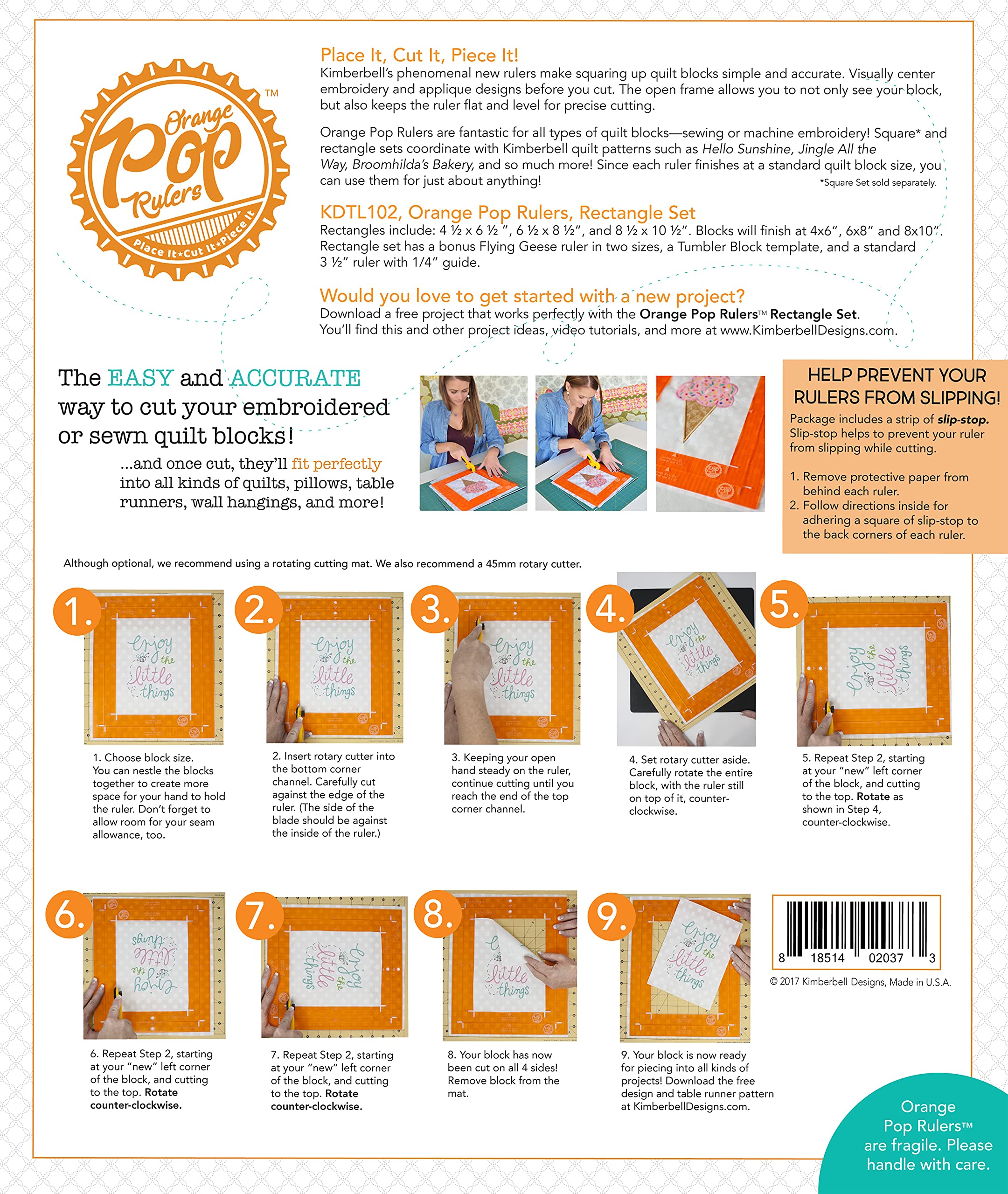 Kimberbell Orange Pop Quilting Rulers Rectangle, Set of 6 Easy