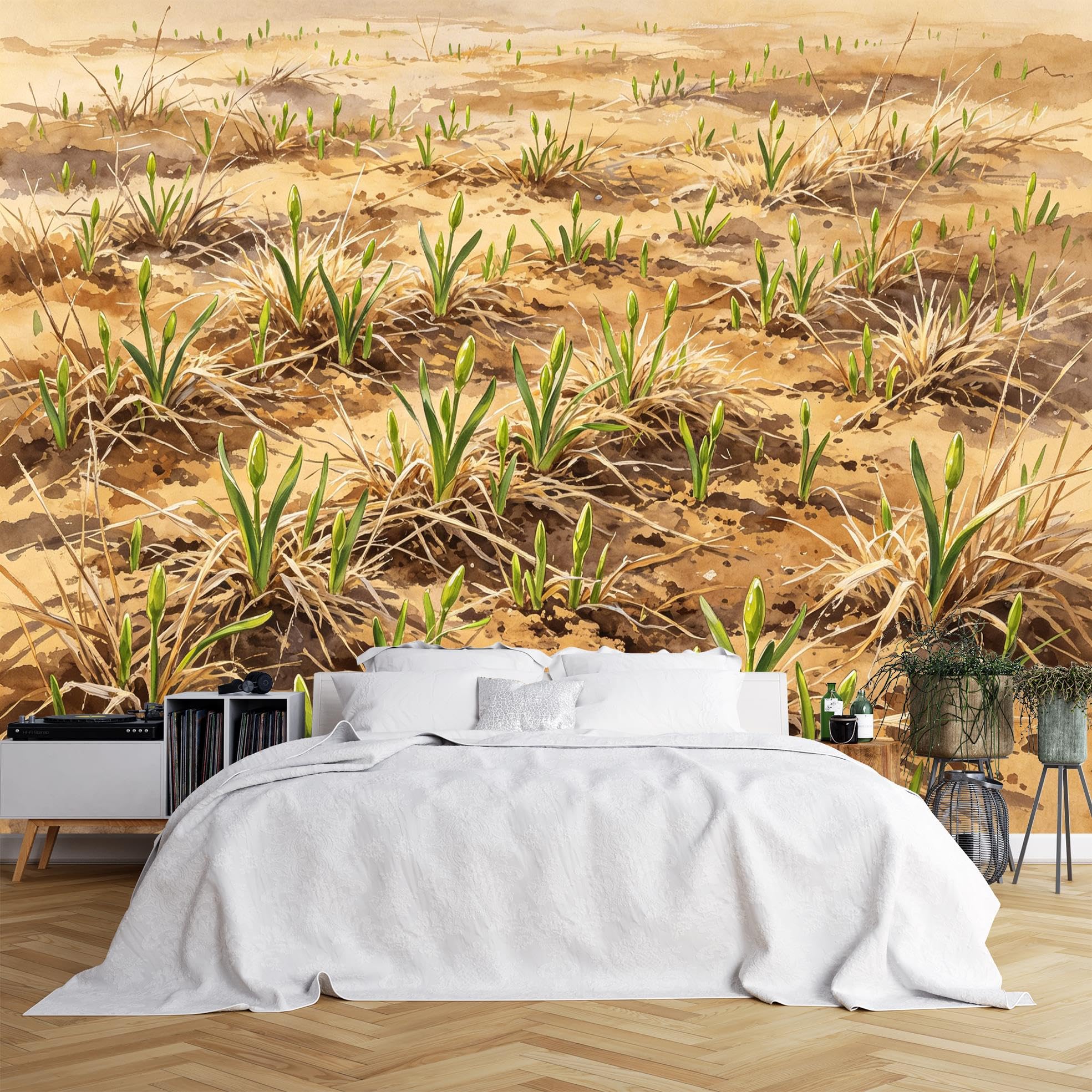 Peel And Stick Wall Mural, Watercolor Spring Buds Field Landscape Wallpaper 500X300Cm(Wxh) Self Adhesive Removable Waterproof Vinyl Wallpaper Large Nature Wall Mural For Bedroom Living Room Lounge Sp