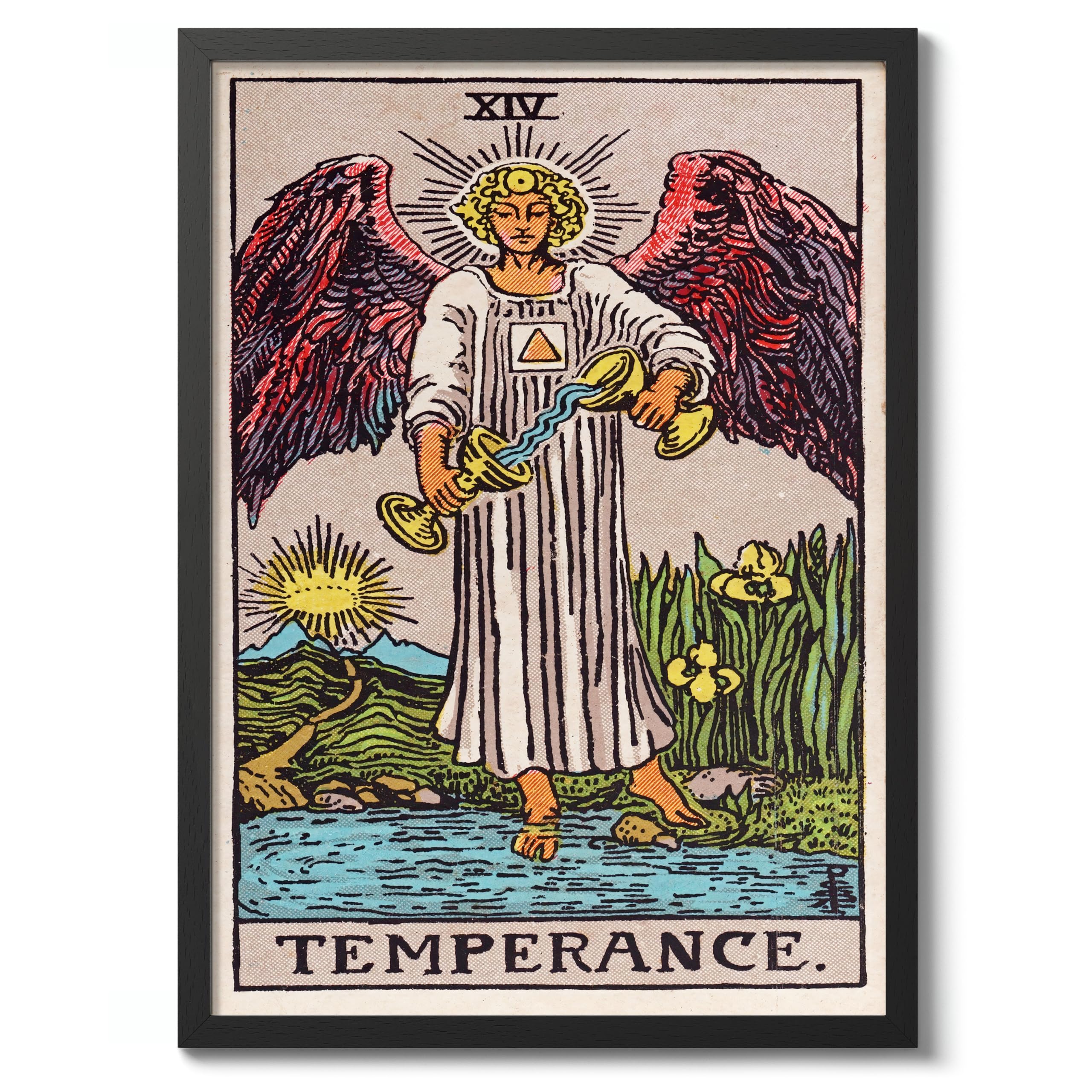 Temperance Vintage Tarot Art Print, Spiritual Wall Art Poster, Retro Mystical Bedroom Home Decor, A3 (Black Frame) - 45x32.8cm โ image 1