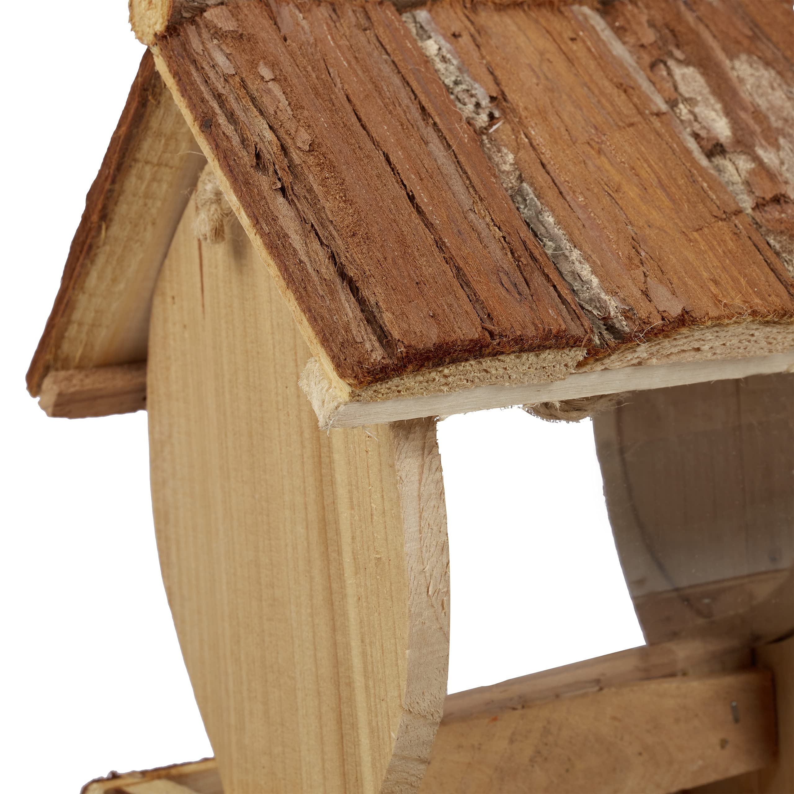 Relaxdays Mangiatoia per Uccelli, Casetta da Appendere in Legno Dispenser Mangime da Esterno, 19,5x15x12,5 cm, Naturale