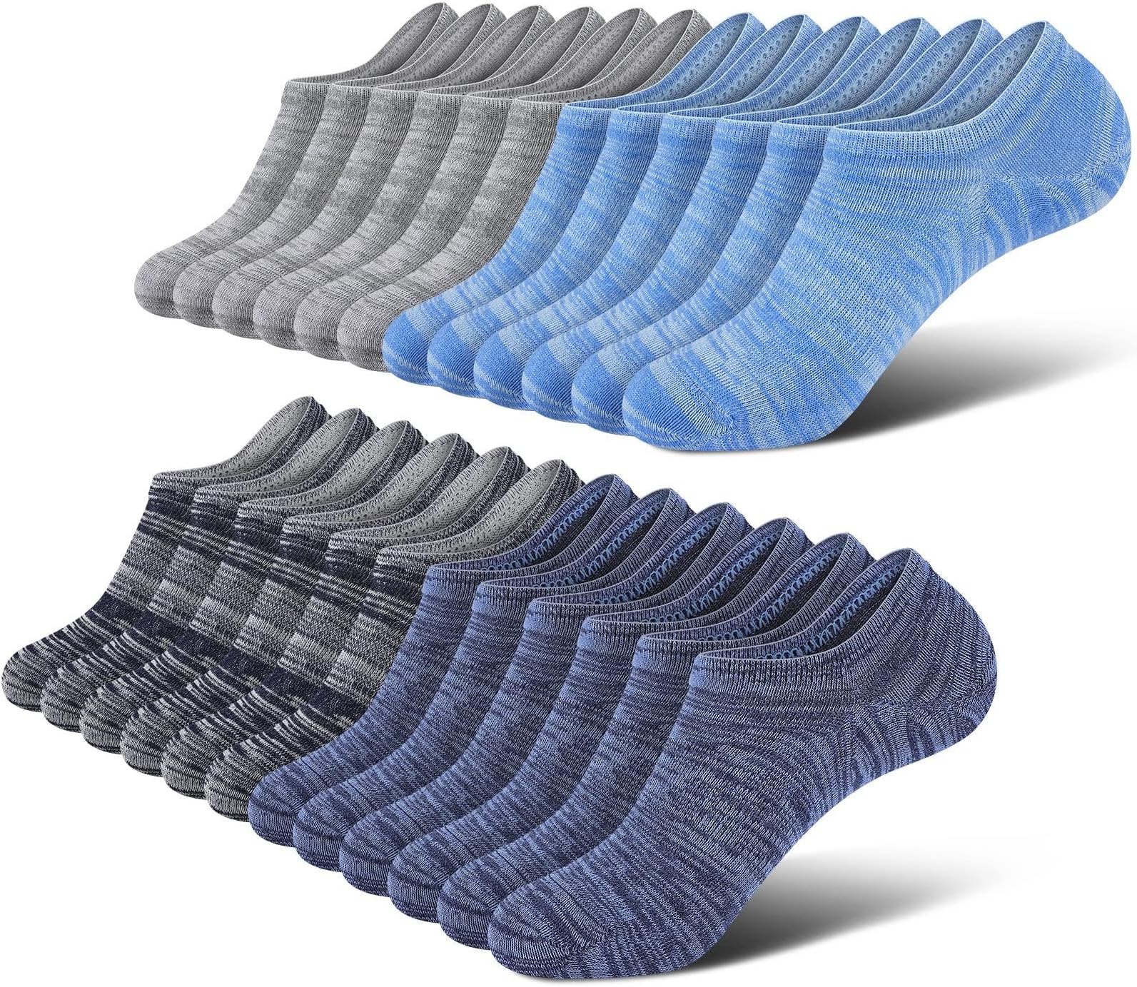 - No Show Socks Men, Low Cut Ankle Short Casual Cotton Socks with Non Slip Grips 6-10/11-13